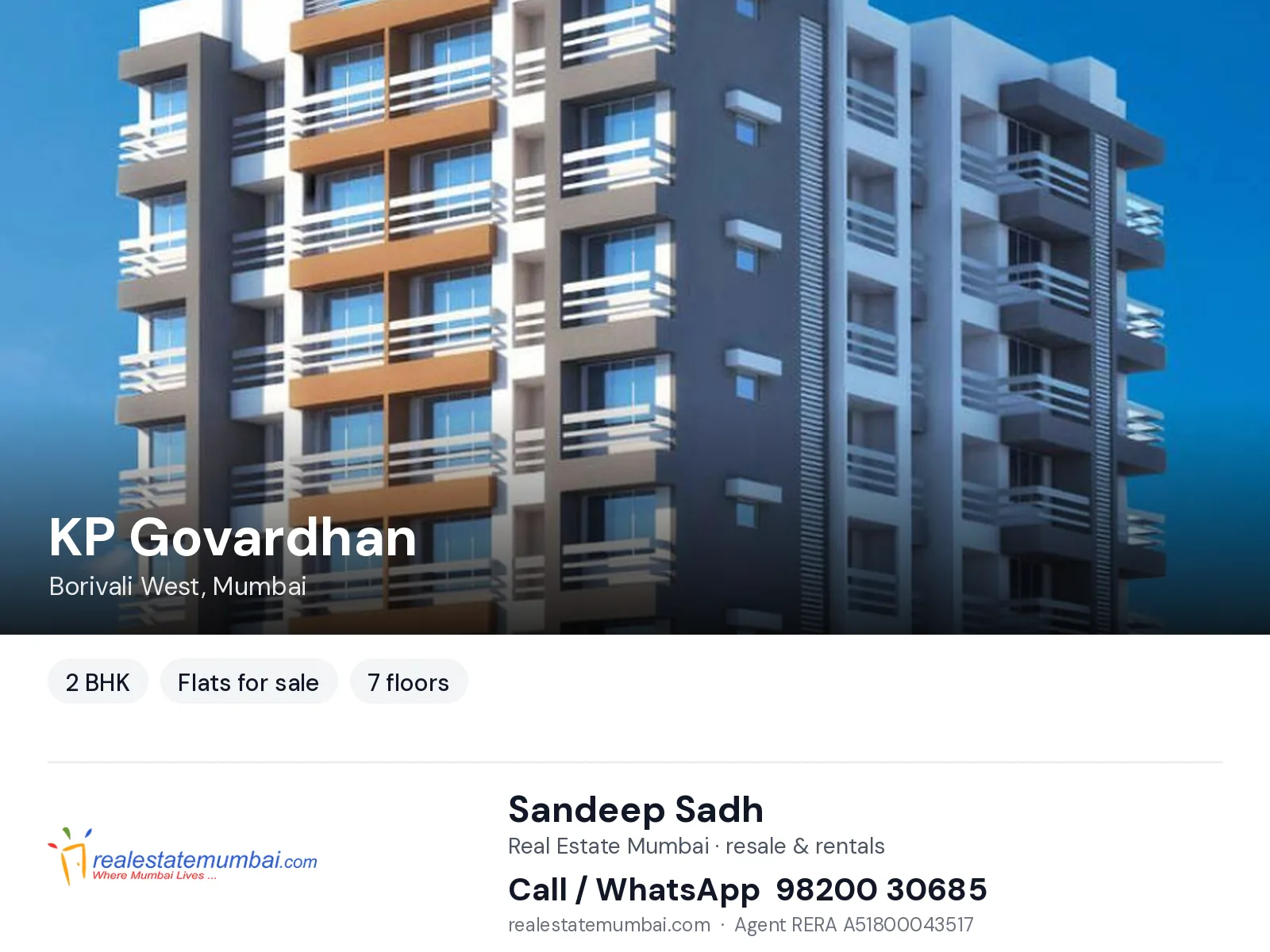 KP Govardhan, Borivali West, Mumbai — 2 BHK flats for sale | Real Estate Mumbai, Sandeep Sadh 98200 30685