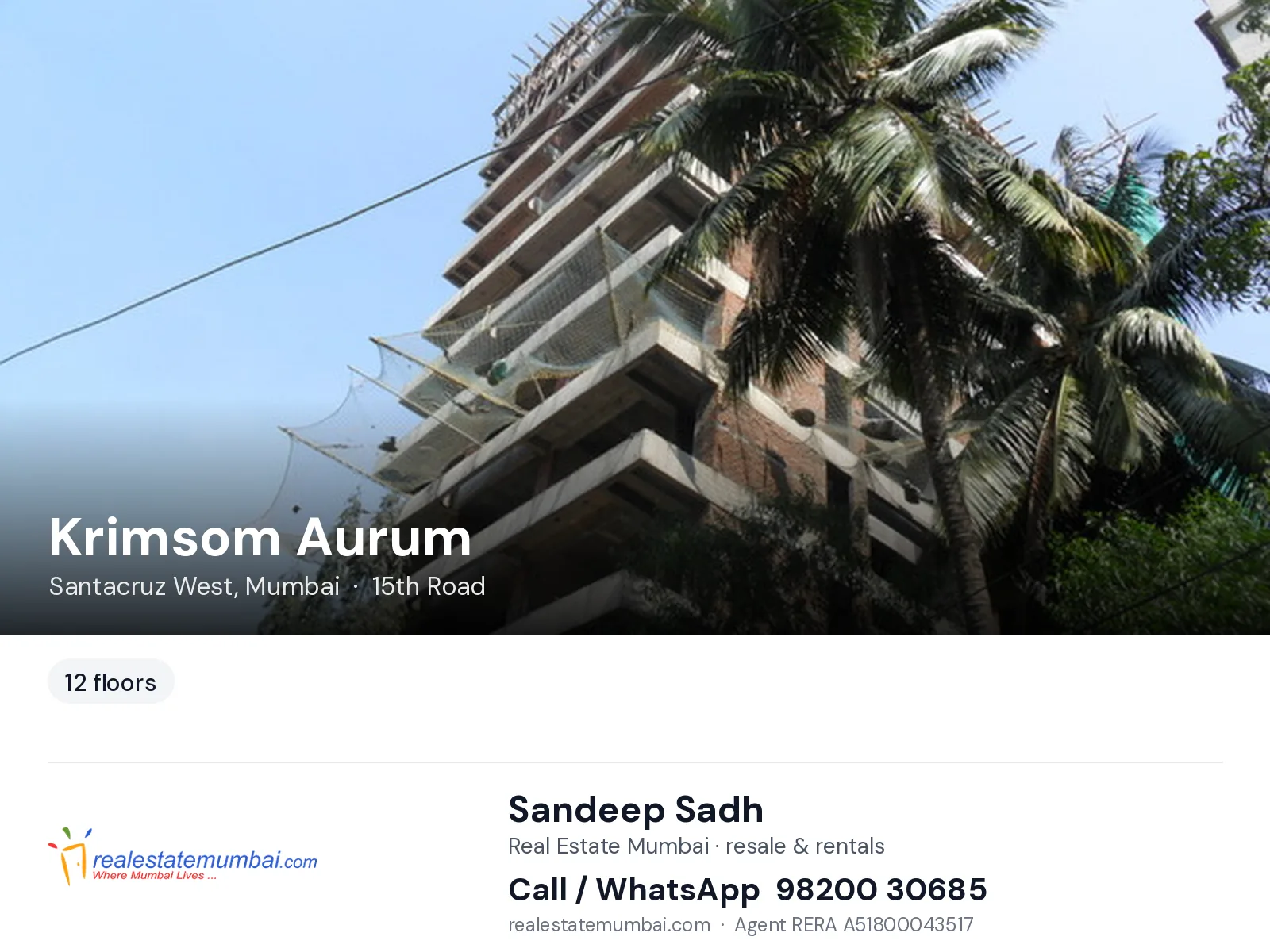 Krimsom Aurum, Santacruz West, Mumbai — flats | Real Estate Mumbai, Sandeep Sadh 98200 30685