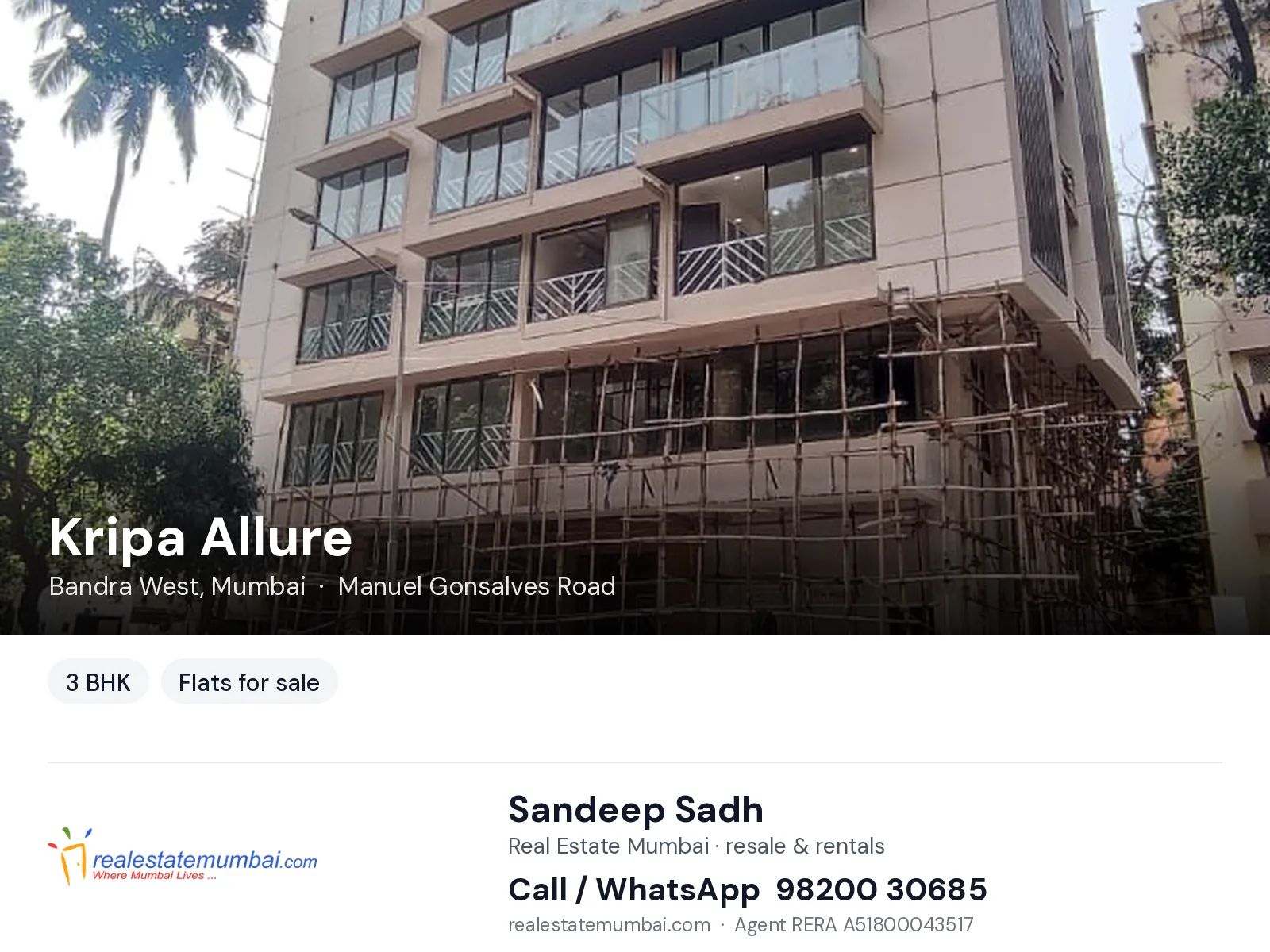 Kripa Allure, Bandra West, Mumbai — 3 BHK flats for sale | Real Estate Mumbai, Sandeep Sadh 98200 30685