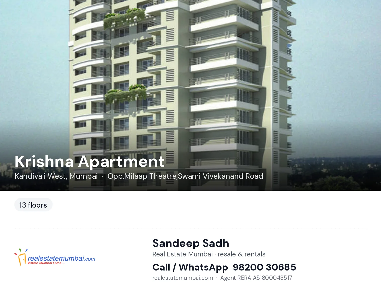 Krishna Apartment, Kandivali West, Mumbai — flats | Real Estate Mumbai, Sandeep Sadh 98200 30685