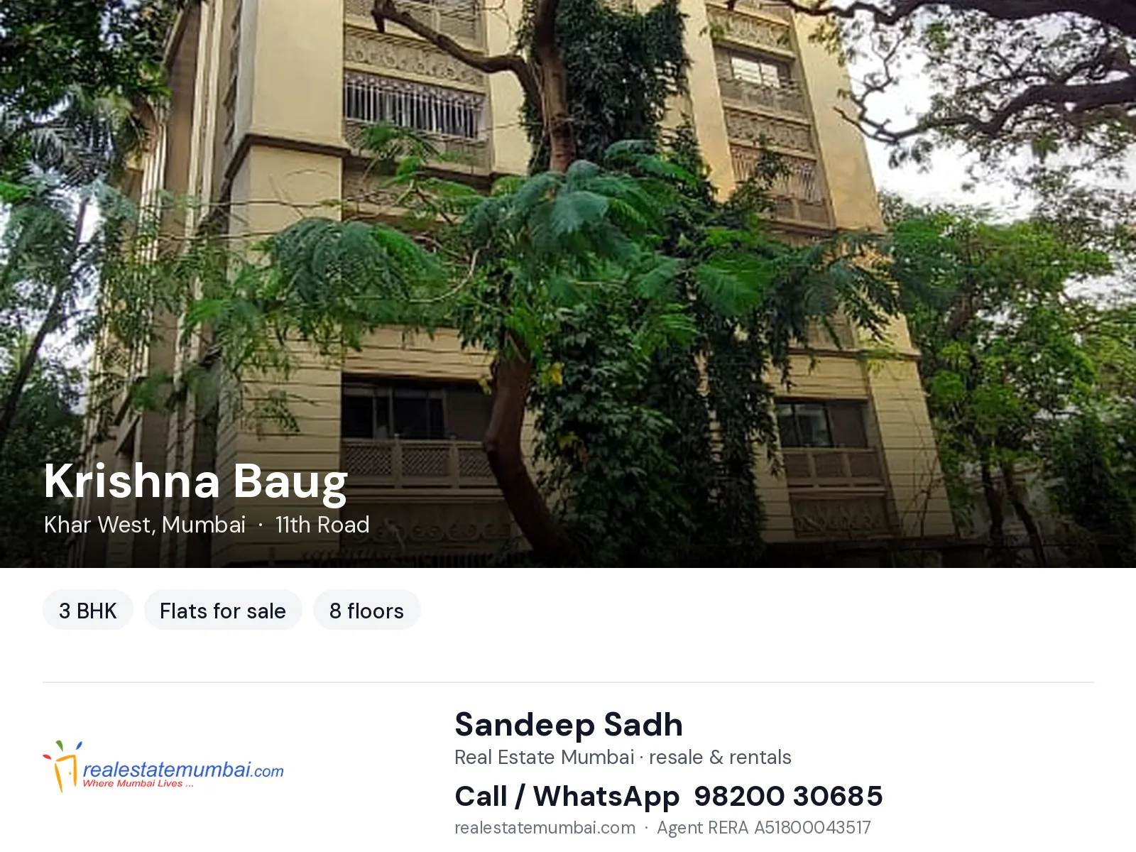 Krishna Baug, Khar West, Mumbai — 3 BHK flats for sale | Real Estate Mumbai, Sandeep Sadh 98200 30685
