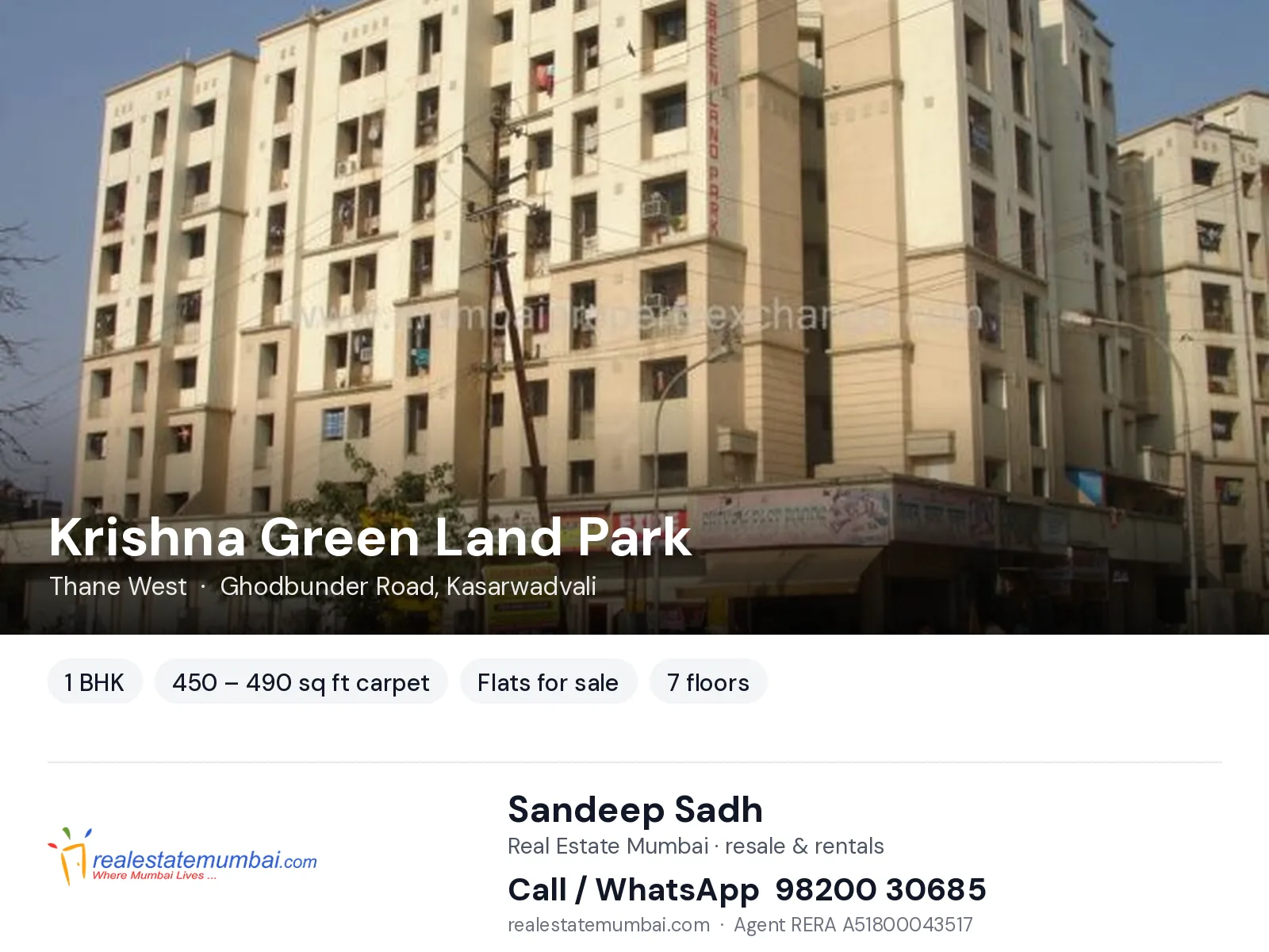 Krishna Green Land Park, Thane West — 1 BHK flats for sale | Real Estate Mumbai, Sandeep Sadh 98200 30685