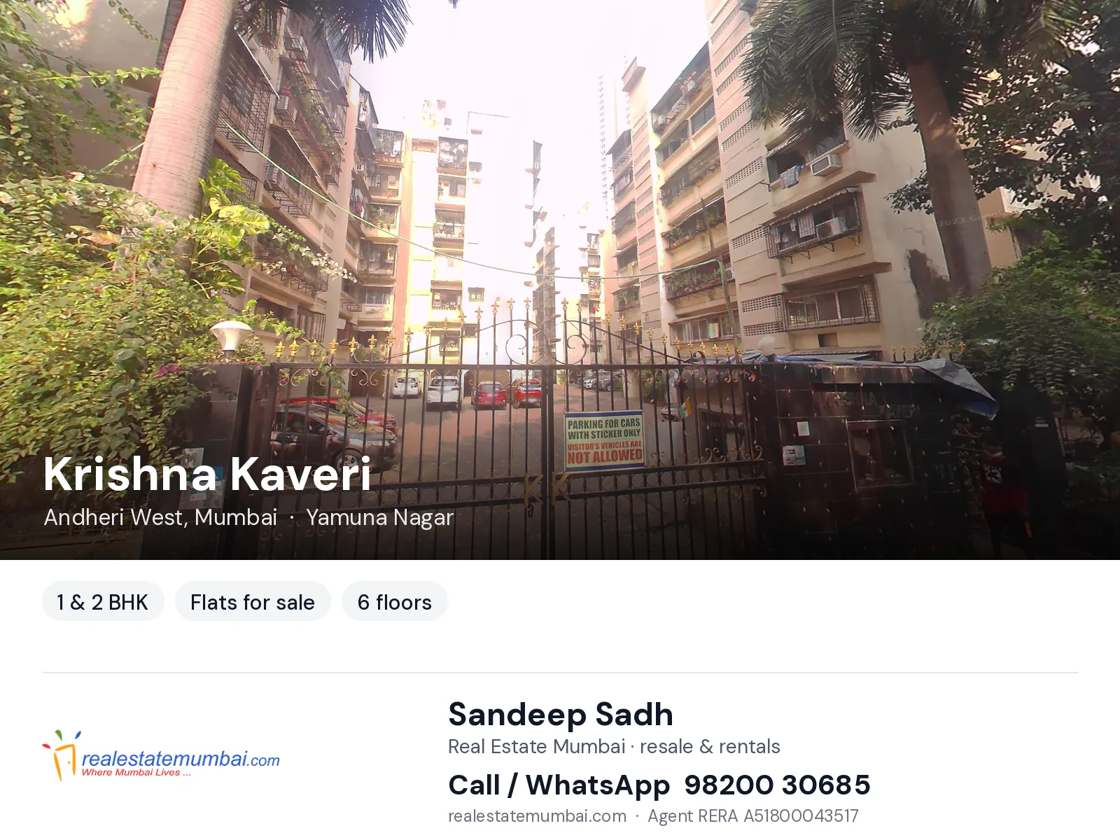 Krishna Kaveri, Andheri West, Mumbai — 1 & 2 BHK flats for sale | Real Estate Mumbai, Sandeep Sadh 98200 30685