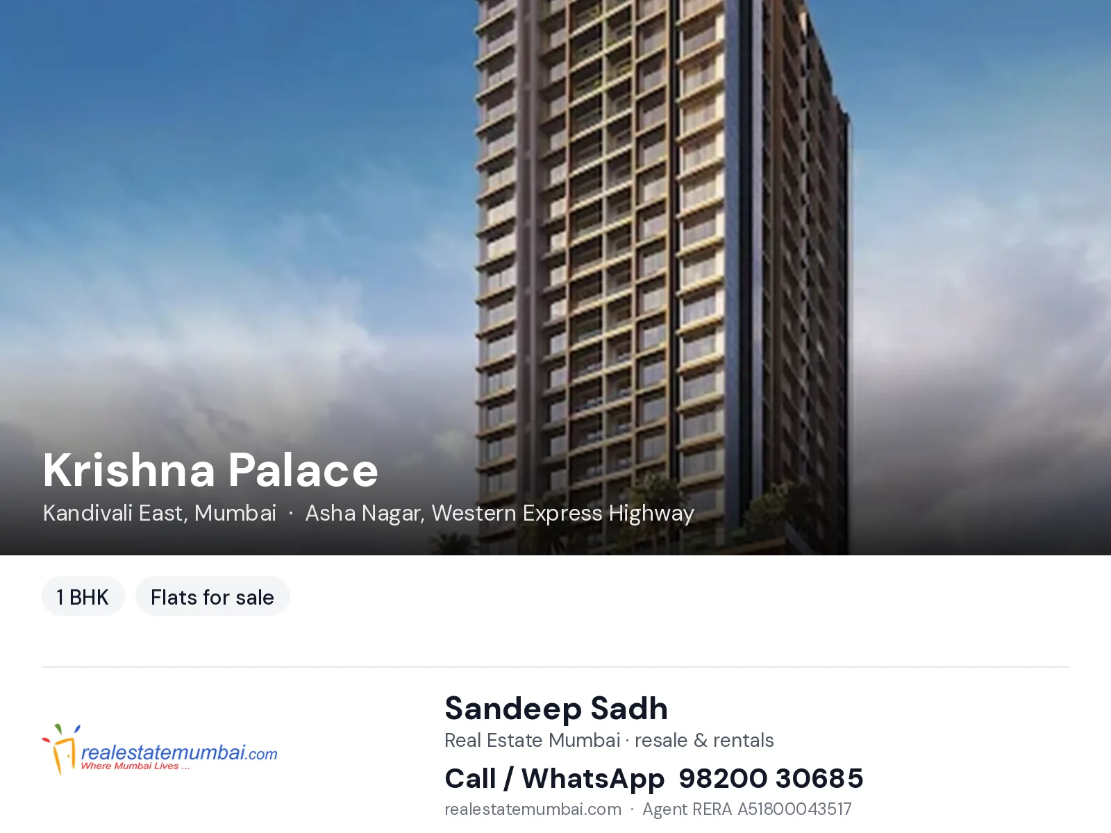 Krishna Palace, Kandivali East, Mumbai — 1 BHK flats for sale | Real Estate Mumbai, Sandeep Sadh 98200 30685