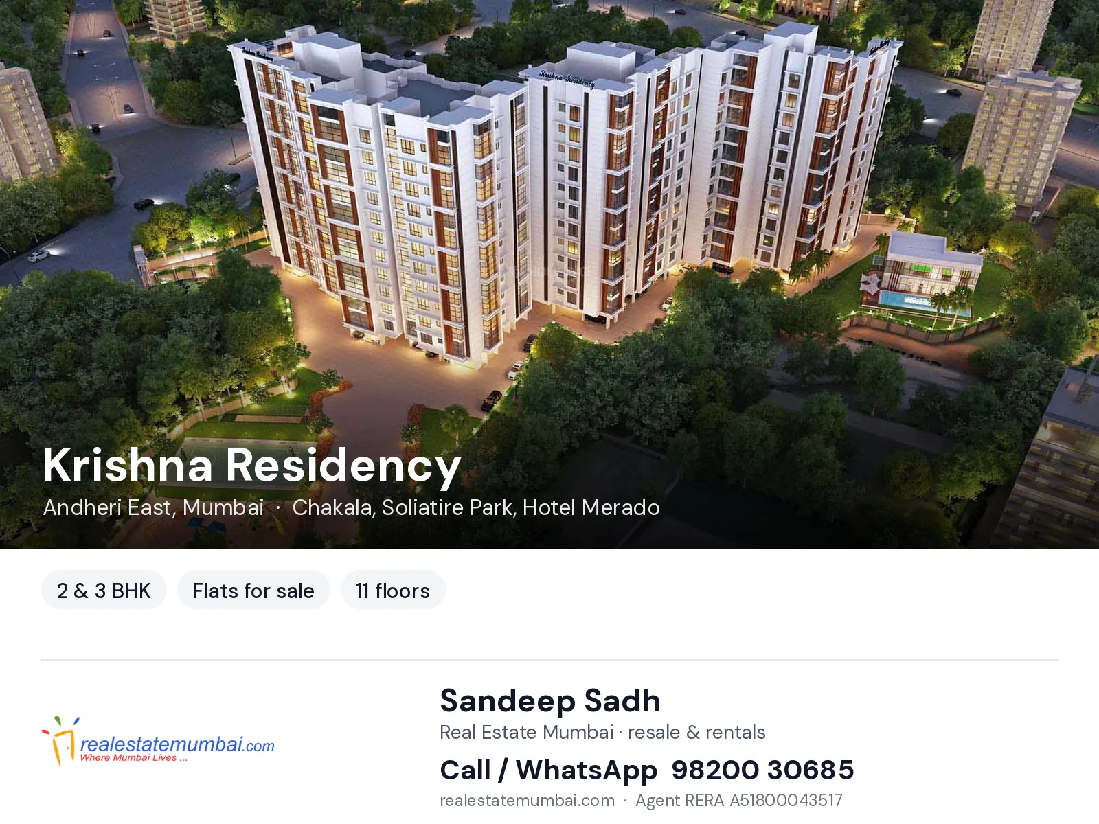 Krishna Residency, Andheri East, Mumbai — 2 & 3 BHK flats for sale | Real Estate Mumbai, Sandeep Sadh 98200 30685
