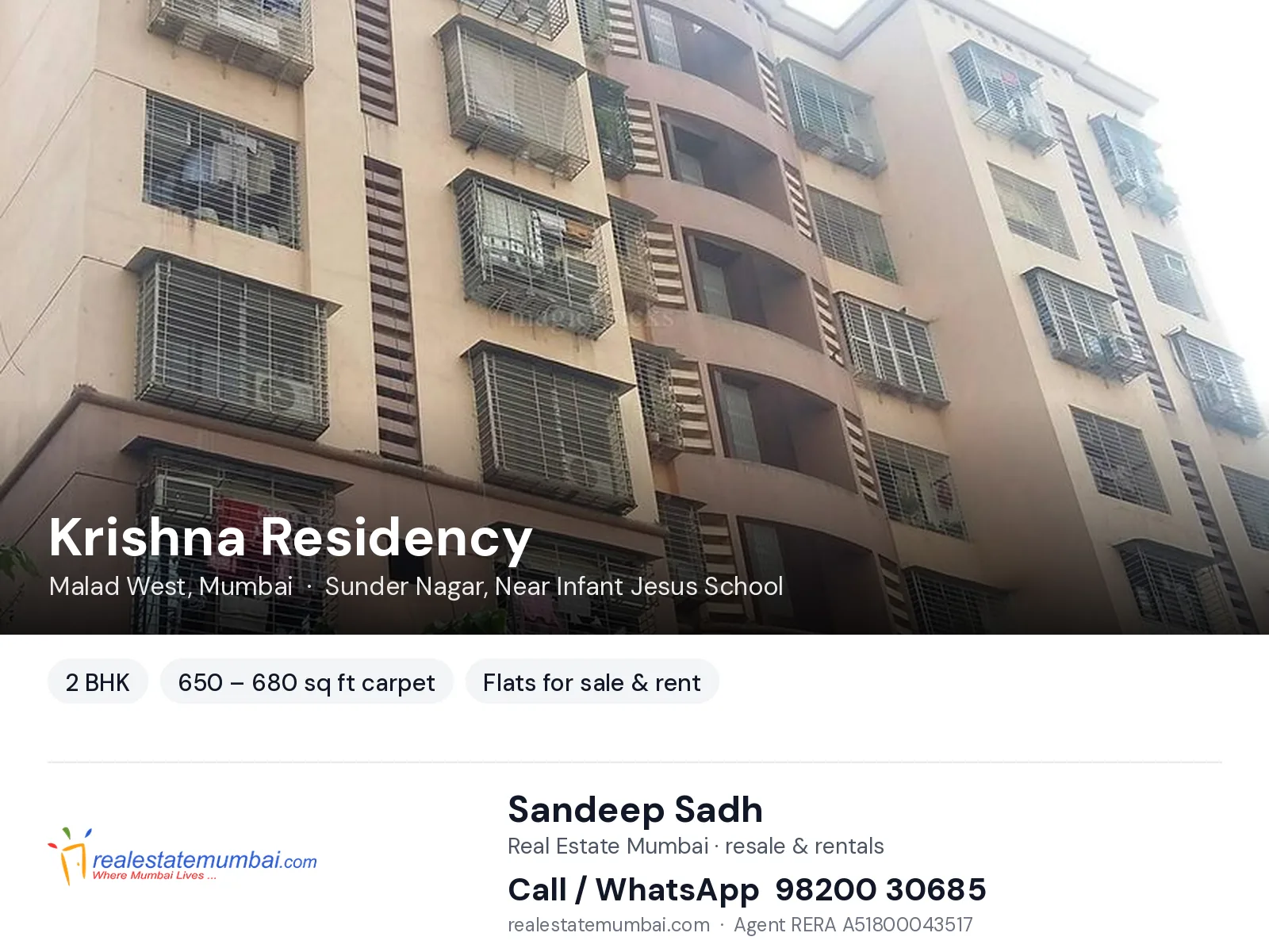 Krishna Residency, Malad West, Mumbai — 2 BHK flats for sale & rent | Real Estate Mumbai, Sandeep Sadh 98200 30685