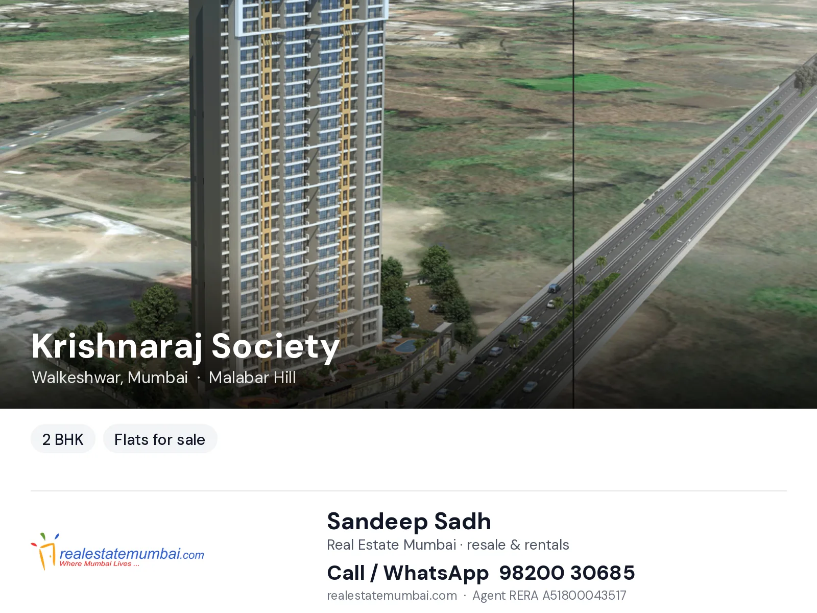 Krishnaraj Society, Walkeshwar, Mumbai — 2 BHK flats for sale | Real Estate Mumbai, Sandeep Sadh 98200 30685