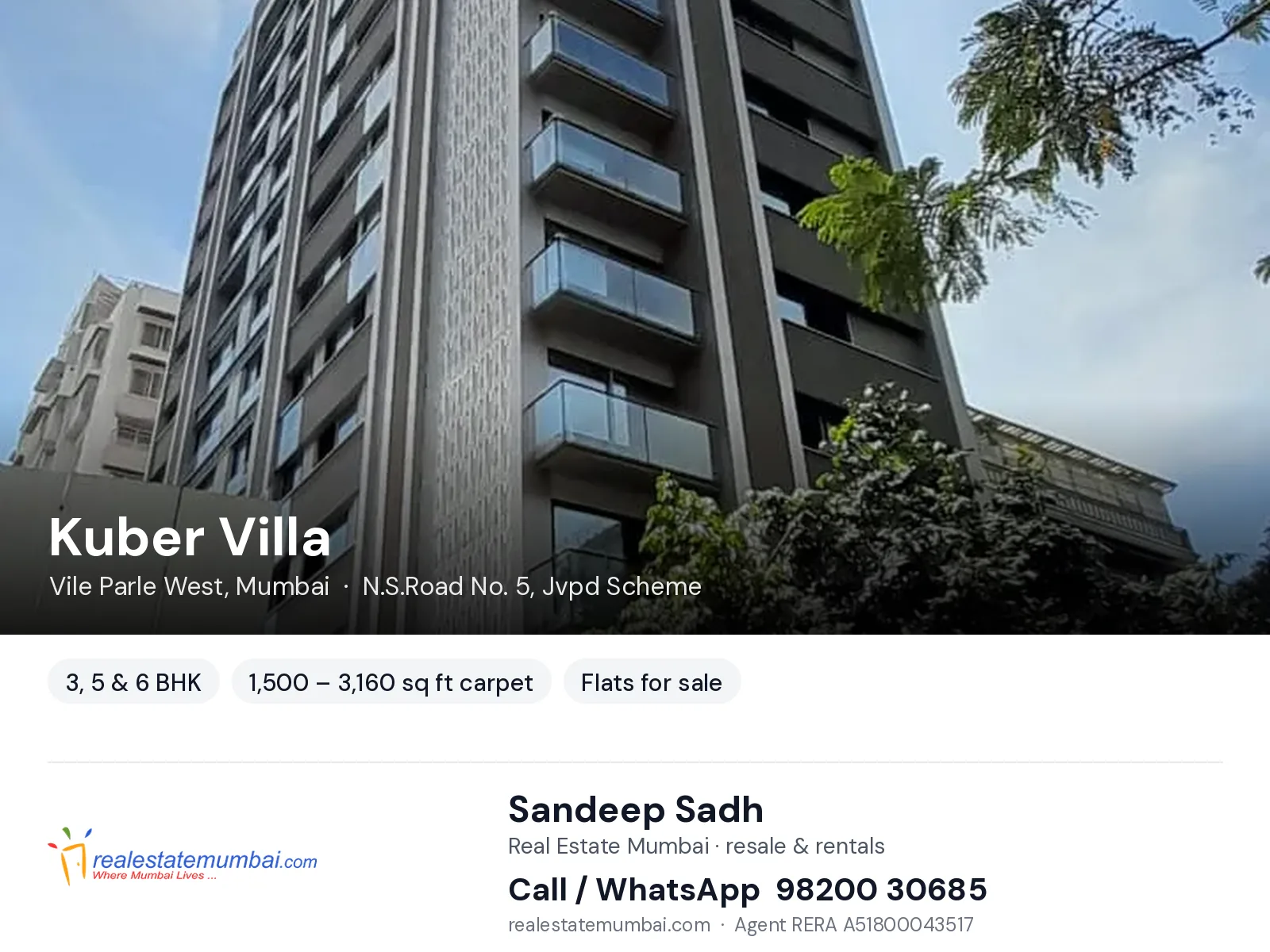 Kuber Villa, Vile Parle West, Mumbai — 3, 5 & 6 BHK flats for sale | Real Estate Mumbai, Sandeep Sadh 98200 30685
