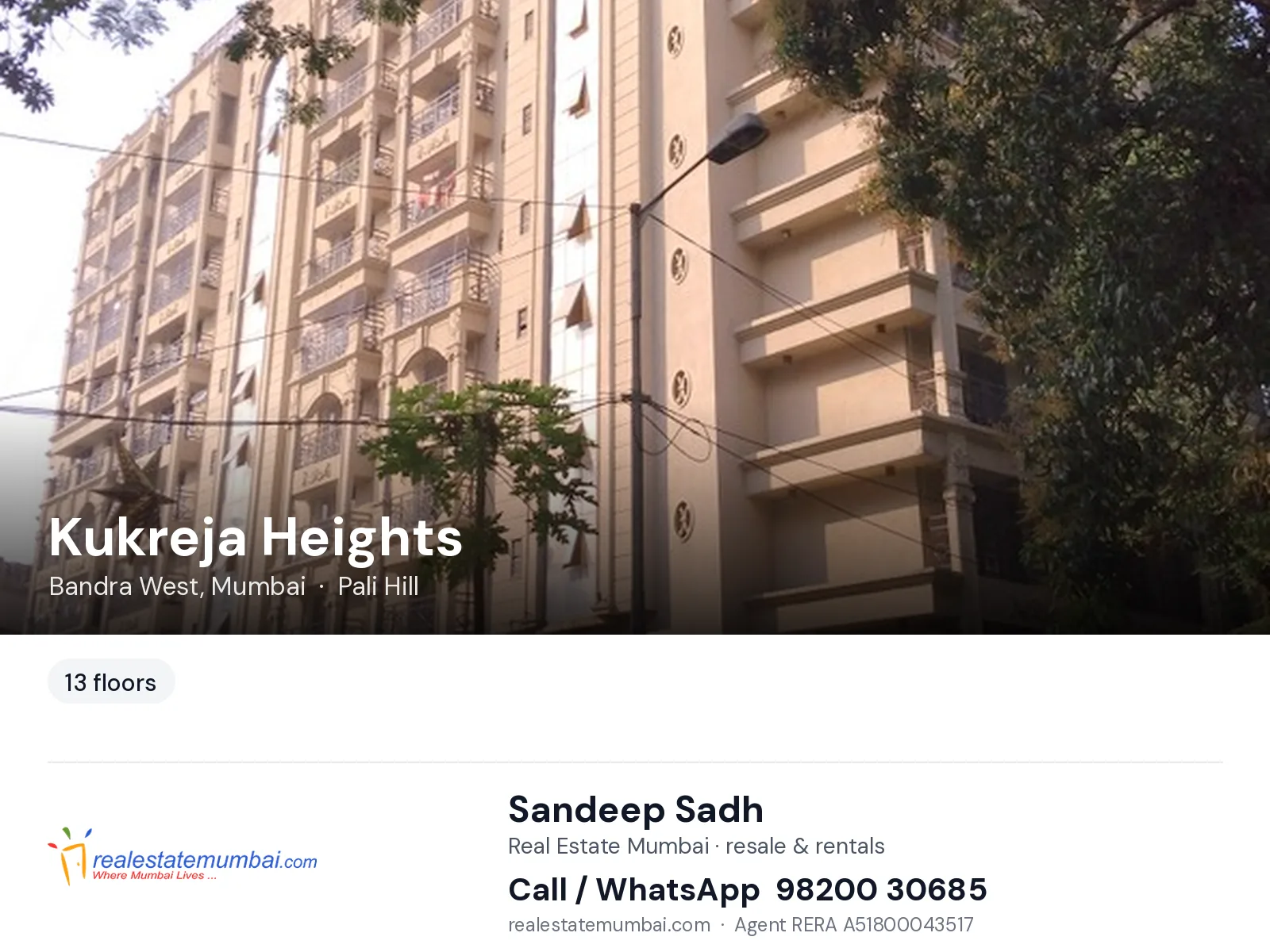 Kukreja Heights, Bandra West, Mumbai — flats | Real Estate Mumbai, Sandeep Sadh 98200 30685