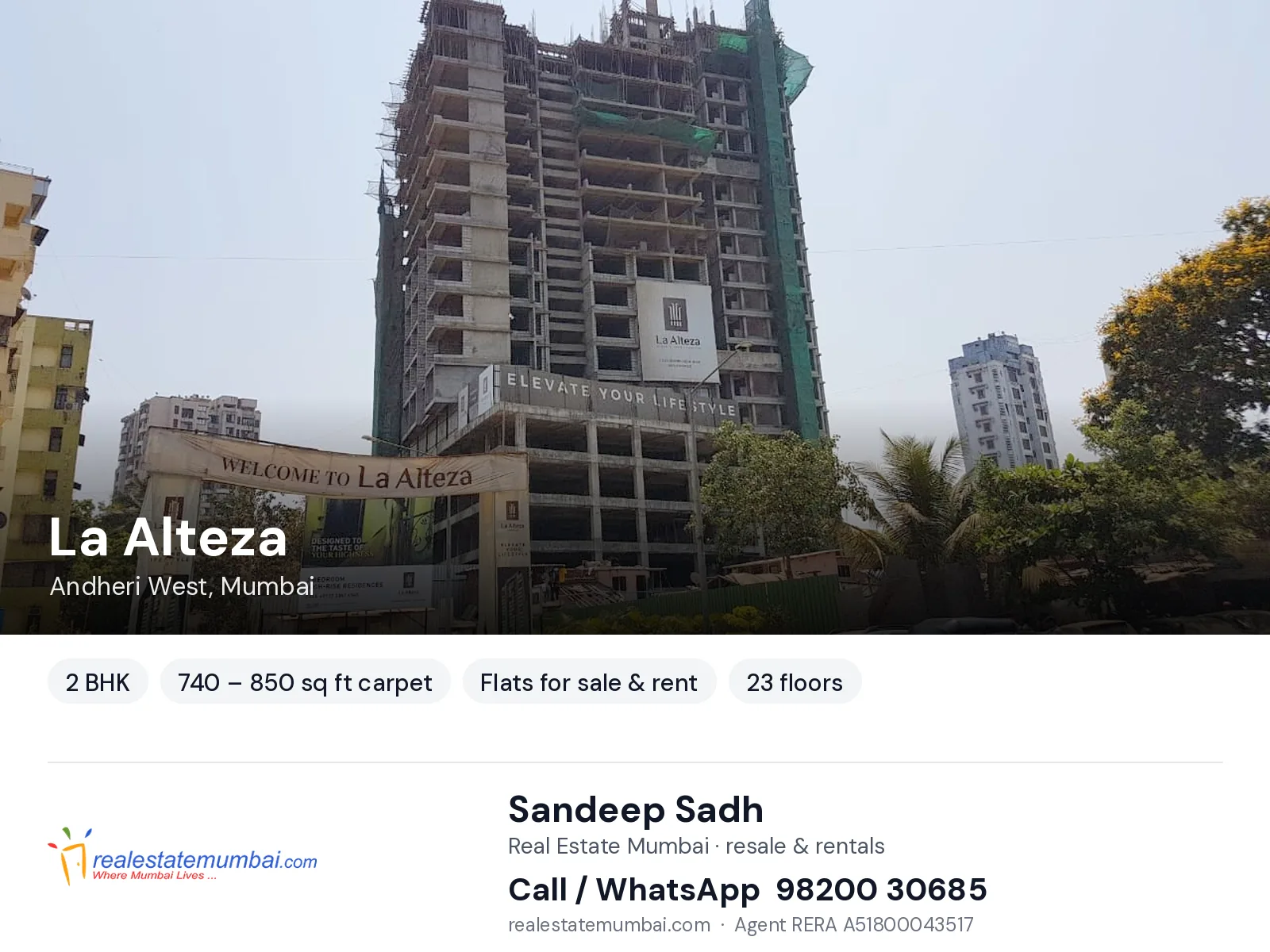 La Alteza, Andheri West, Mumbai — 2 BHK flats for sale & rent | Real Estate Mumbai, Sandeep Sadh 98200 30685