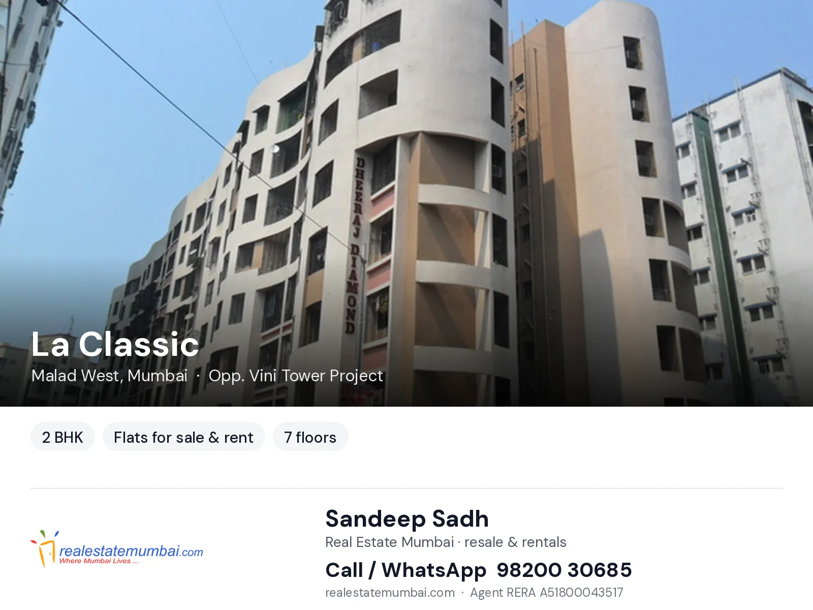 La Classic, Malad West, Mumbai — 2 BHK flats for sale & rent | Real Estate Mumbai, Sandeep Sadh 98200 30685