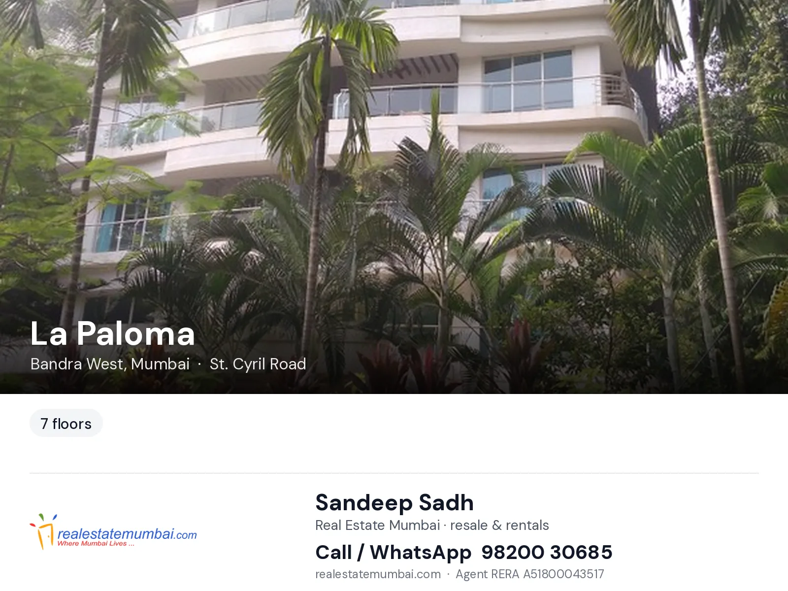La Paloma, Bandra West, Mumbai — flats | Real Estate Mumbai, Sandeep Sadh 98200 30685
