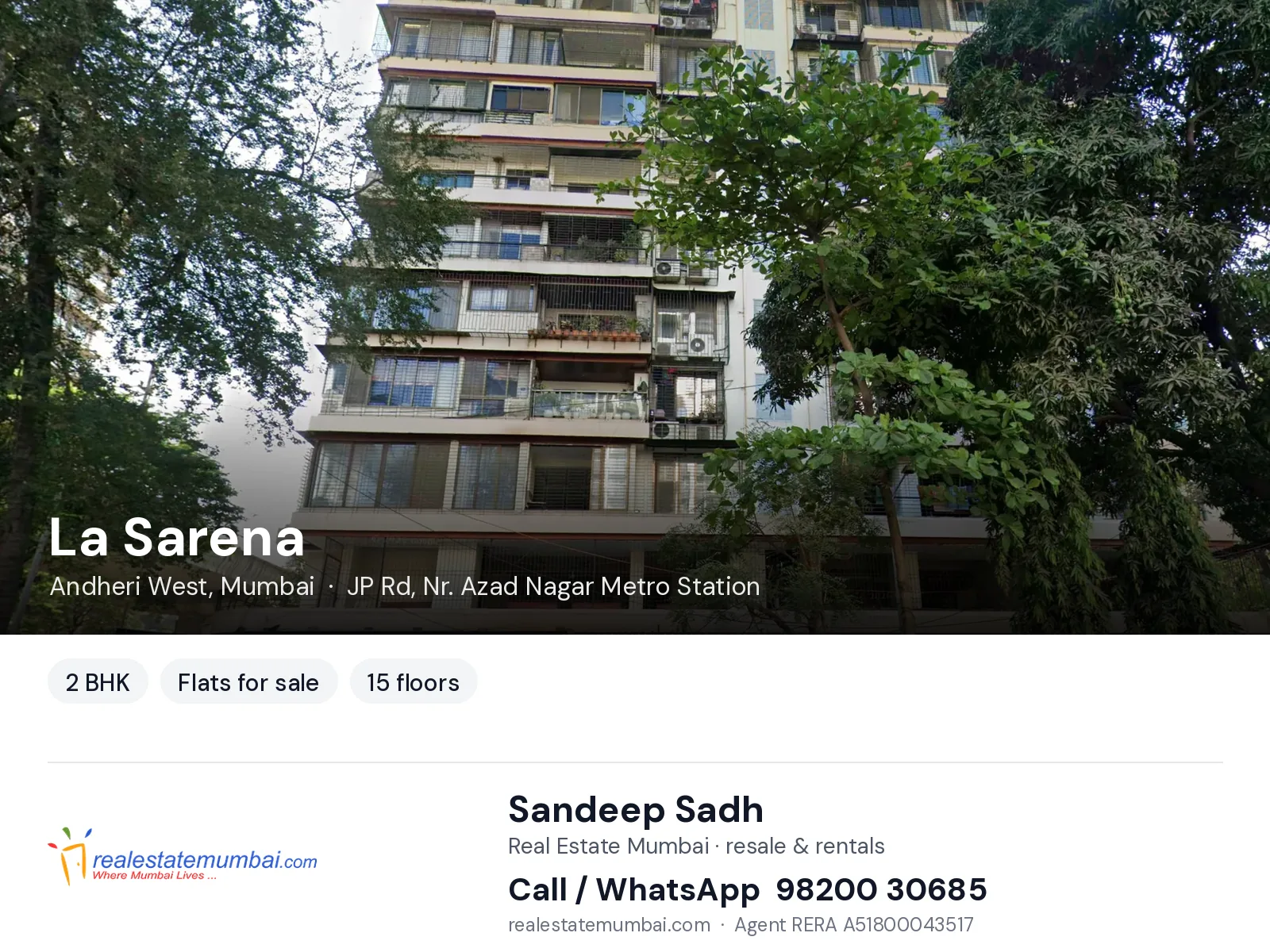 La Sarena, Andheri West, Mumbai — 2 BHK flats for sale | Real Estate Mumbai, Sandeep Sadh 98200 30685