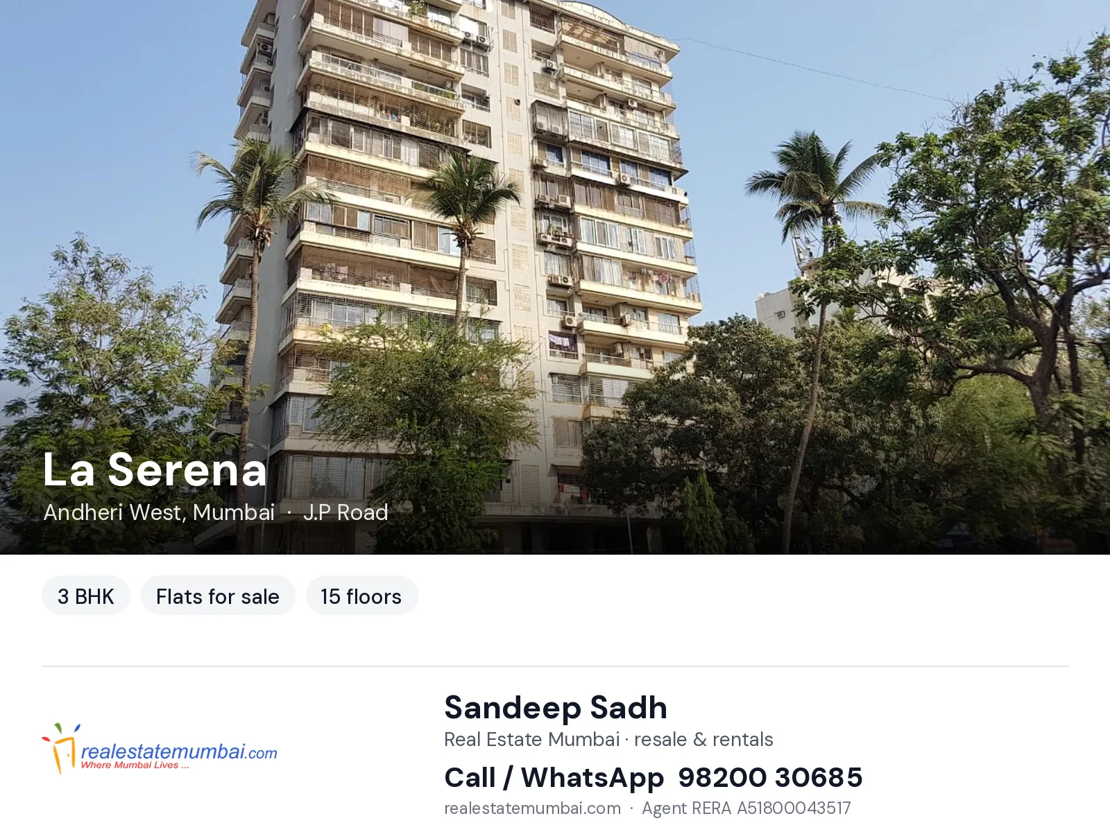 La Serena, Andheri West, Mumbai — 3 BHK flats for sale | Real Estate Mumbai, Sandeep Sadh 98200 30685