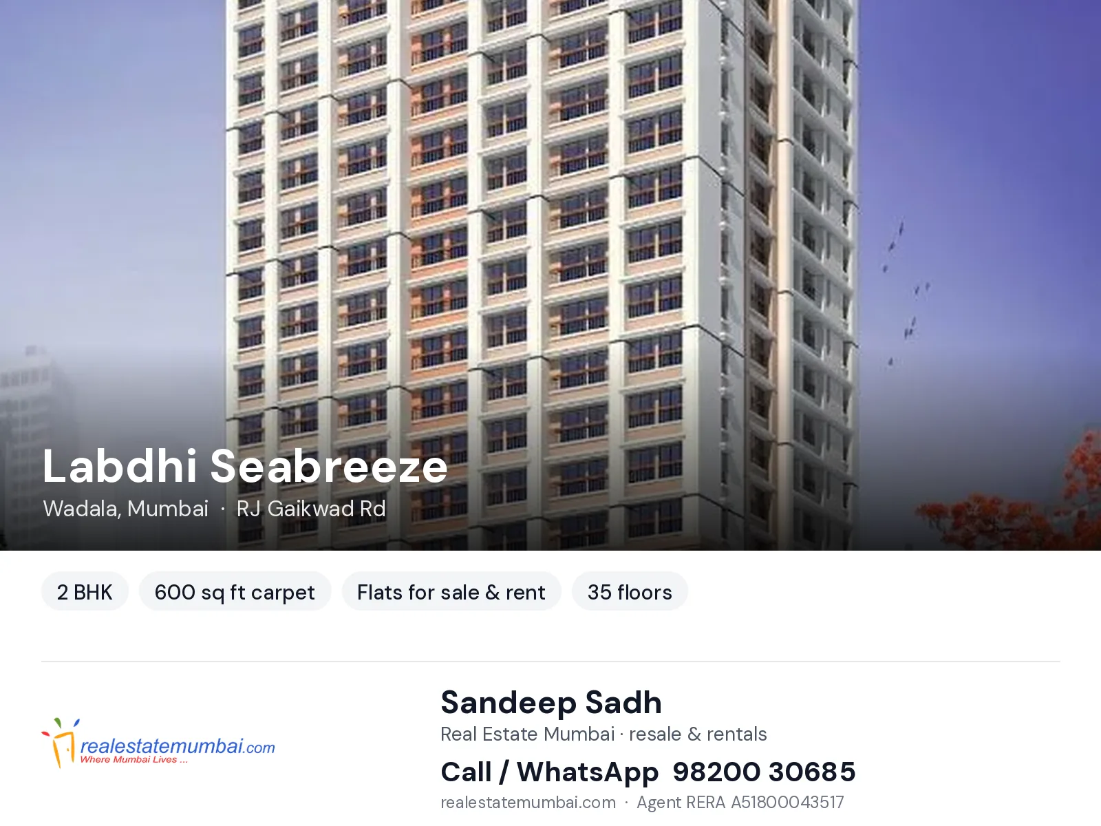 Labdhi Seabreeze, Wadala, Mumbai — 2 BHK flats for sale & rent | Real Estate Mumbai, Sandeep Sadh 98200 30685