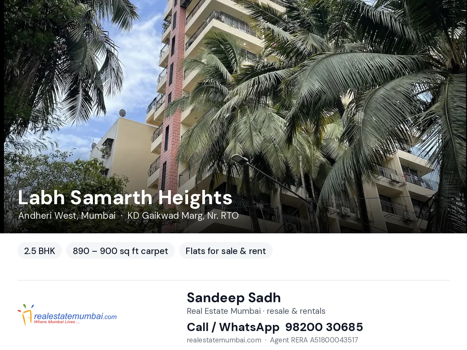 Labh Samarth Heights, Andheri West, Mumbai — 2.5 BHK flats for sale & rent | Real Estate Mumbai, Sandeep Sadh 98200 30685