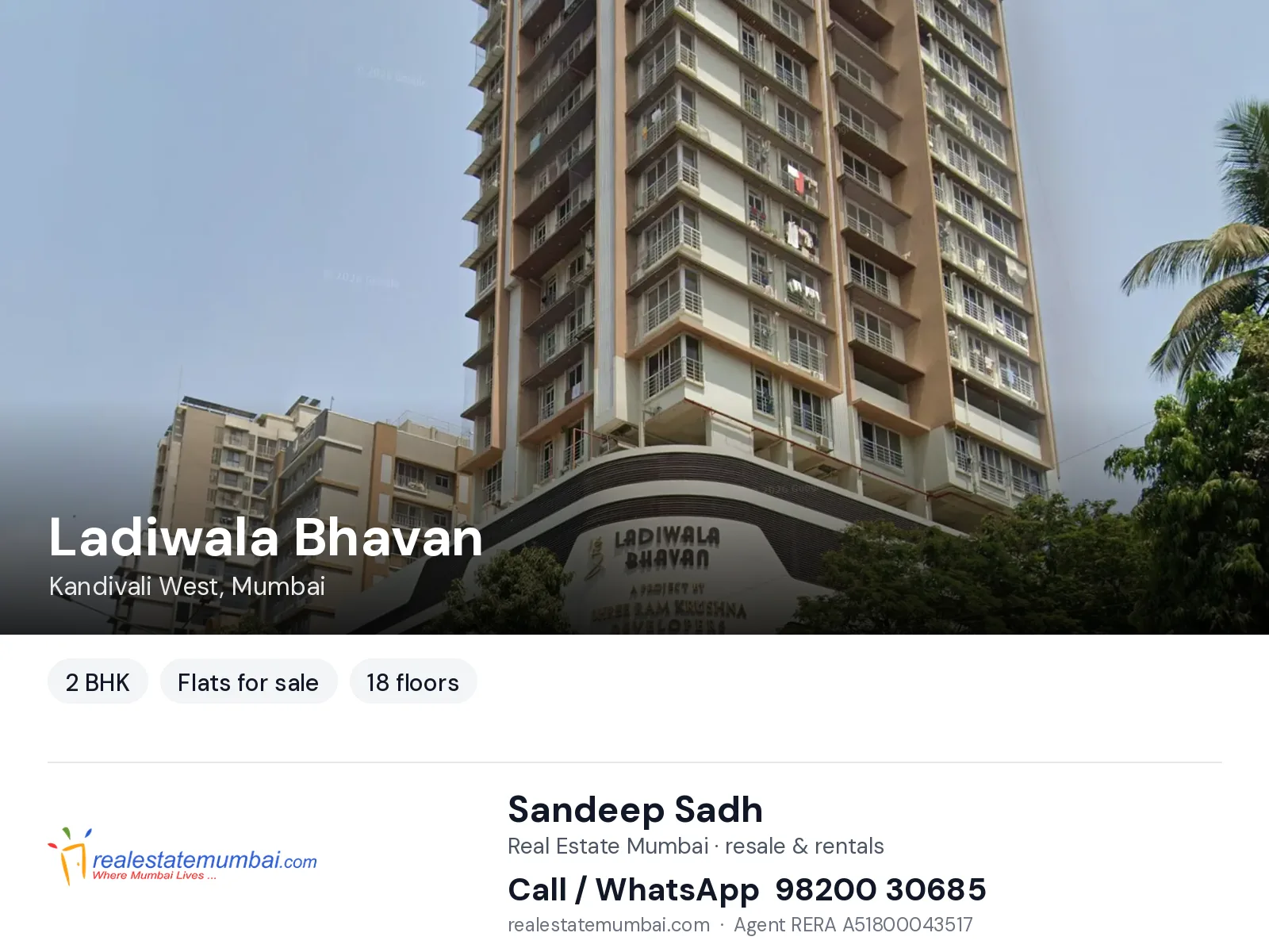 Ladiwala Bhavan, Kandivali West, Mumbai — 2 BHK flats for sale | Real Estate Mumbai, Sandeep Sadh 98200 30685