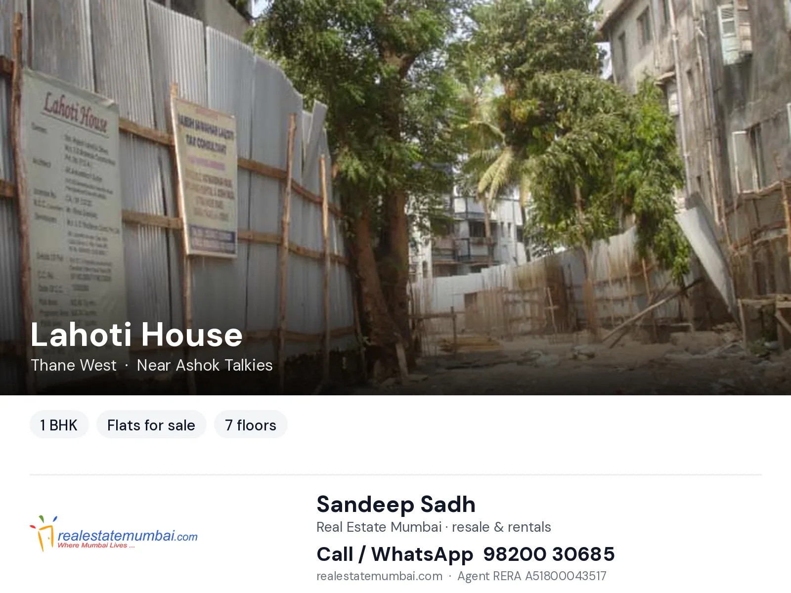 Lahoti House, Thane West — 1 BHK flats for sale | Real Estate Mumbai, Sandeep Sadh 98200 30685