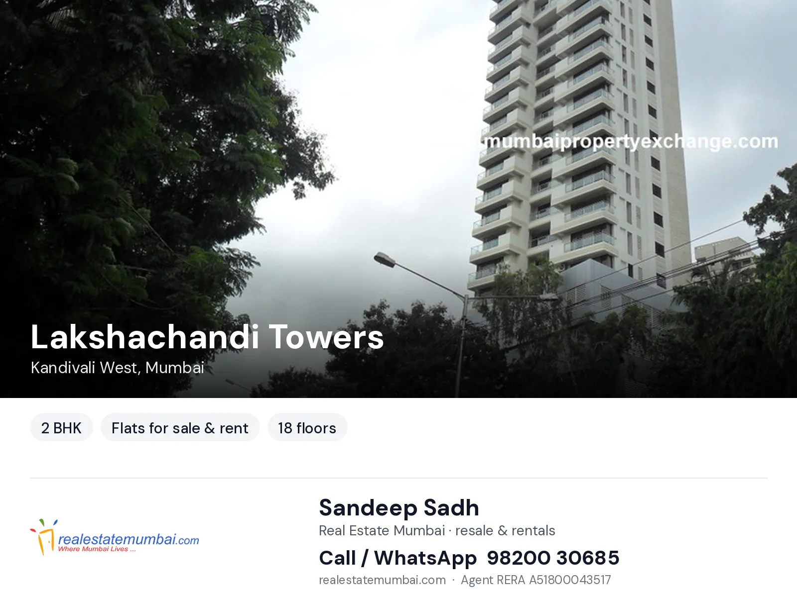 Lakshachandi Towers, Kandivali West, Mumbai — 2 BHK flats for sale & rent | Real Estate Mumbai, Sandeep Sadh 98200 30685