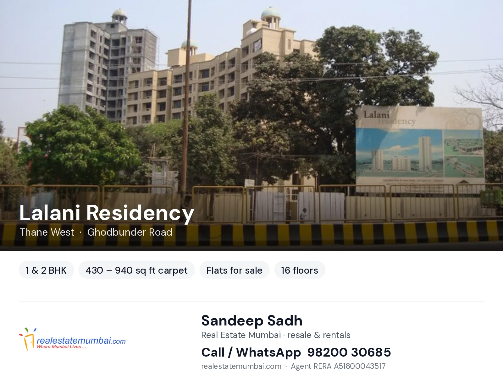 Lalani Residency, Thane West — 1 & 2 BHK flats for sale | Real Estate Mumbai, Sandeep Sadh 98200 30685