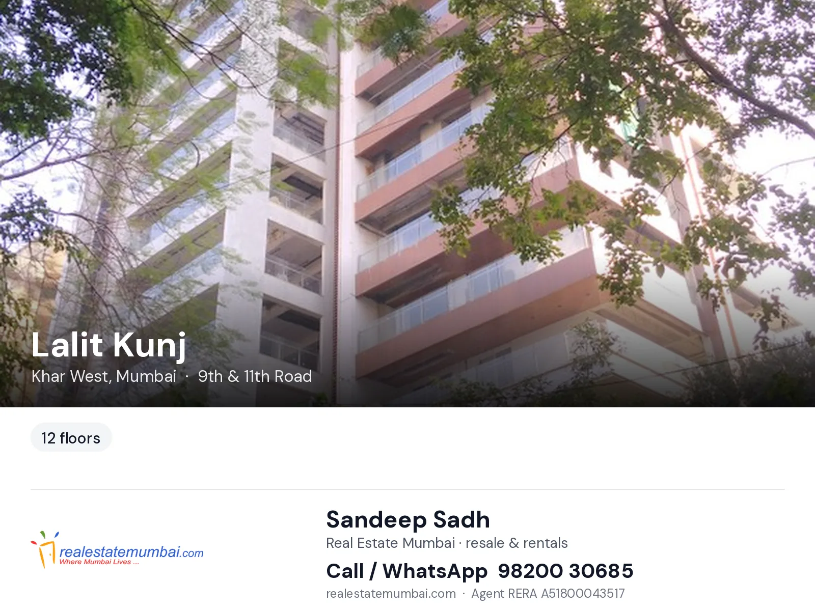Lalit Kunj, Khar West, Mumbai — flats | Real Estate Mumbai, Sandeep Sadh 98200 30685