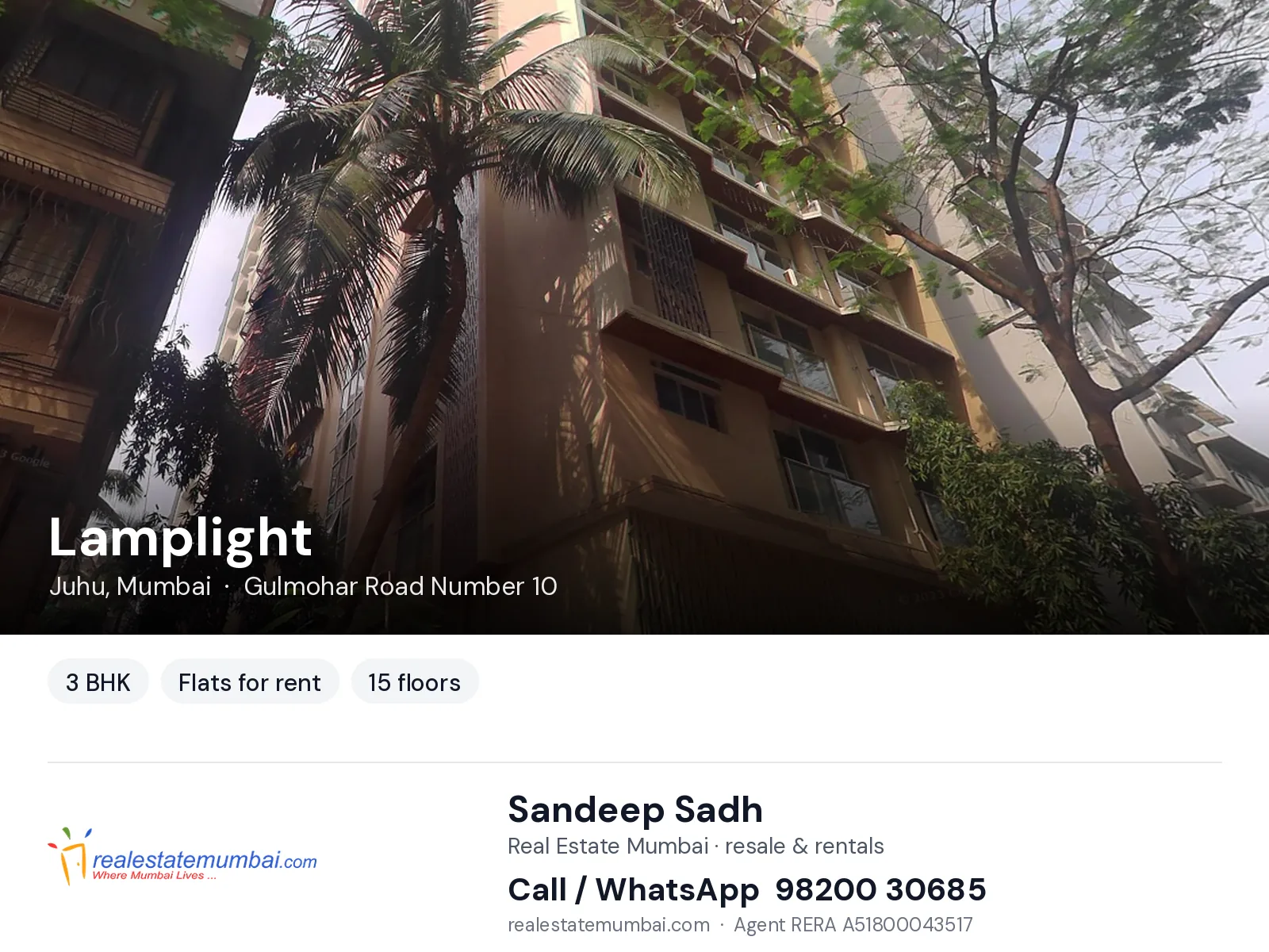 Lamplight, Juhu, Mumbai — 3 BHK flats for rent | Real Estate Mumbai, Sandeep Sadh 98200 30685