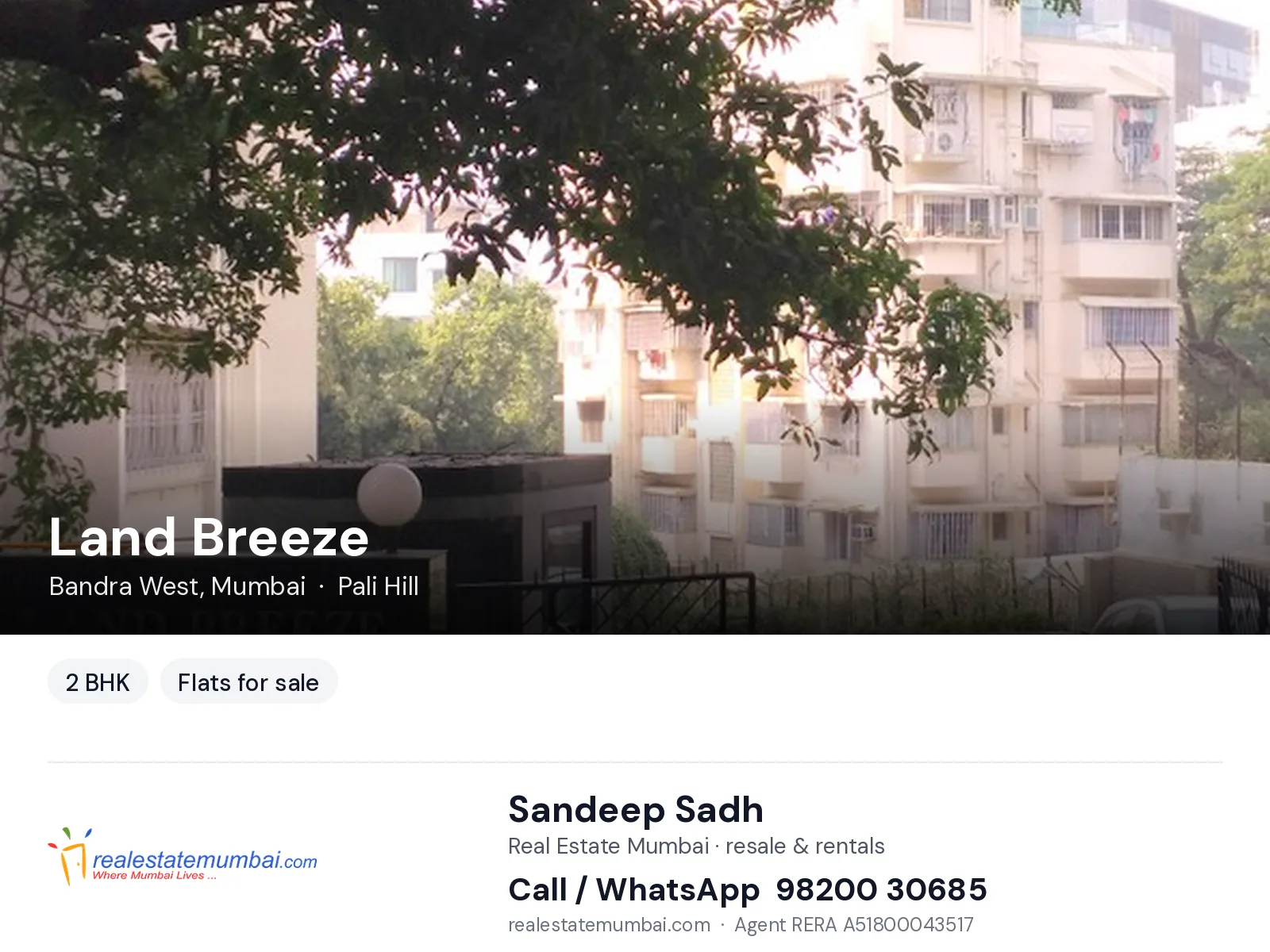 Land Breeze, Bandra West, Mumbai — 2 BHK flats for sale | Real Estate Mumbai, Sandeep Sadh 98200 30685
