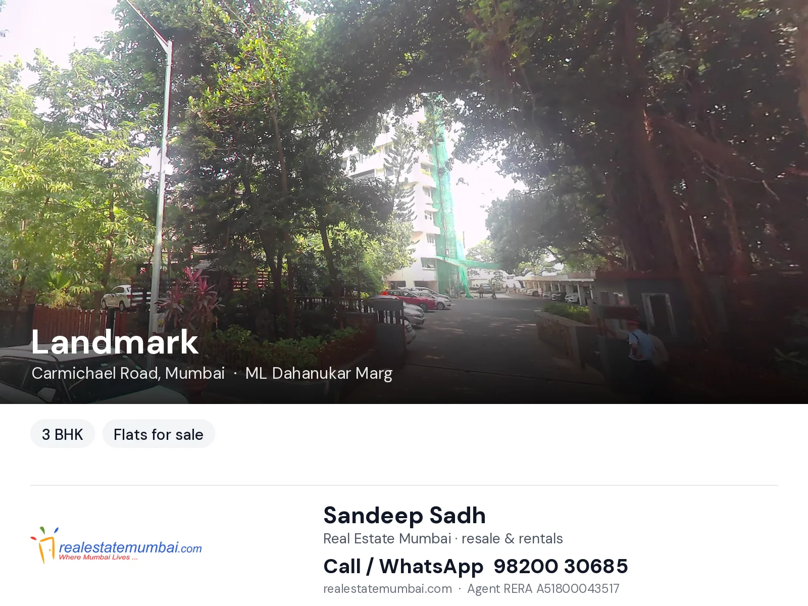 Landmark, Carmichael Road, Mumbai — 3 BHK flats for sale | Real Estate Mumbai, Sandeep Sadh 98200 30685