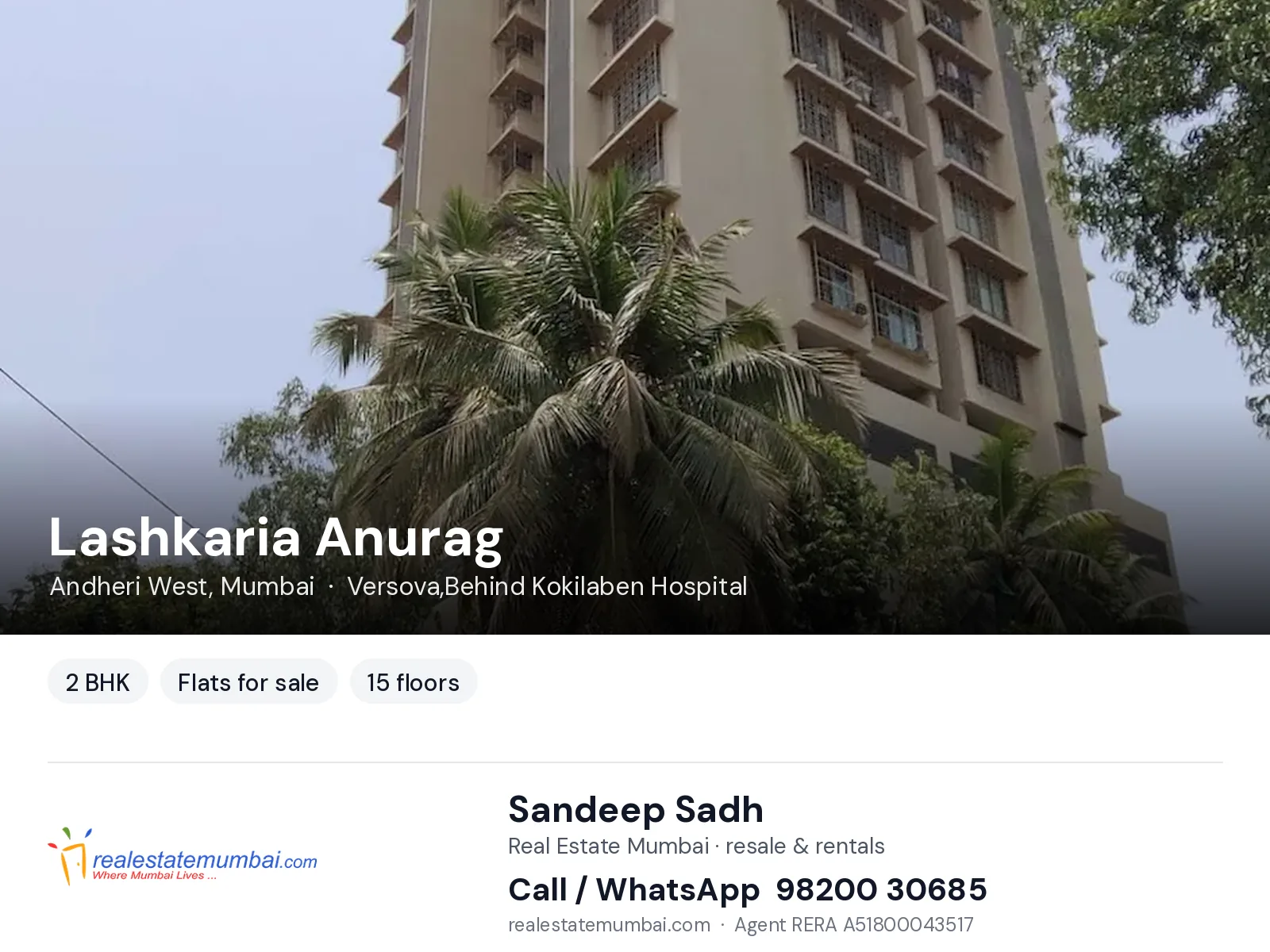 Lashkaria Anurag, Andheri West, Mumbai — 2 BHK flats for sale | Real Estate Mumbai, Sandeep Sadh 98200 30685