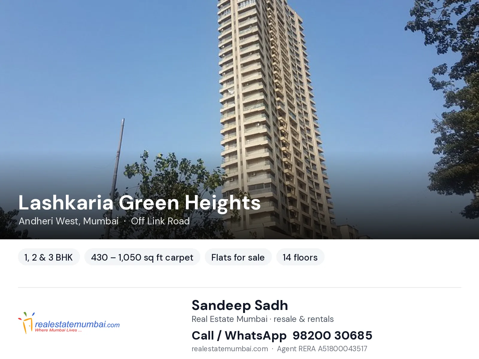 Lashkaria Green Heights, Andheri West, Mumbai — 1, 2 & 3 BHK flats for sale | Real Estate Mumbai, Sandeep Sadh 98200 30685