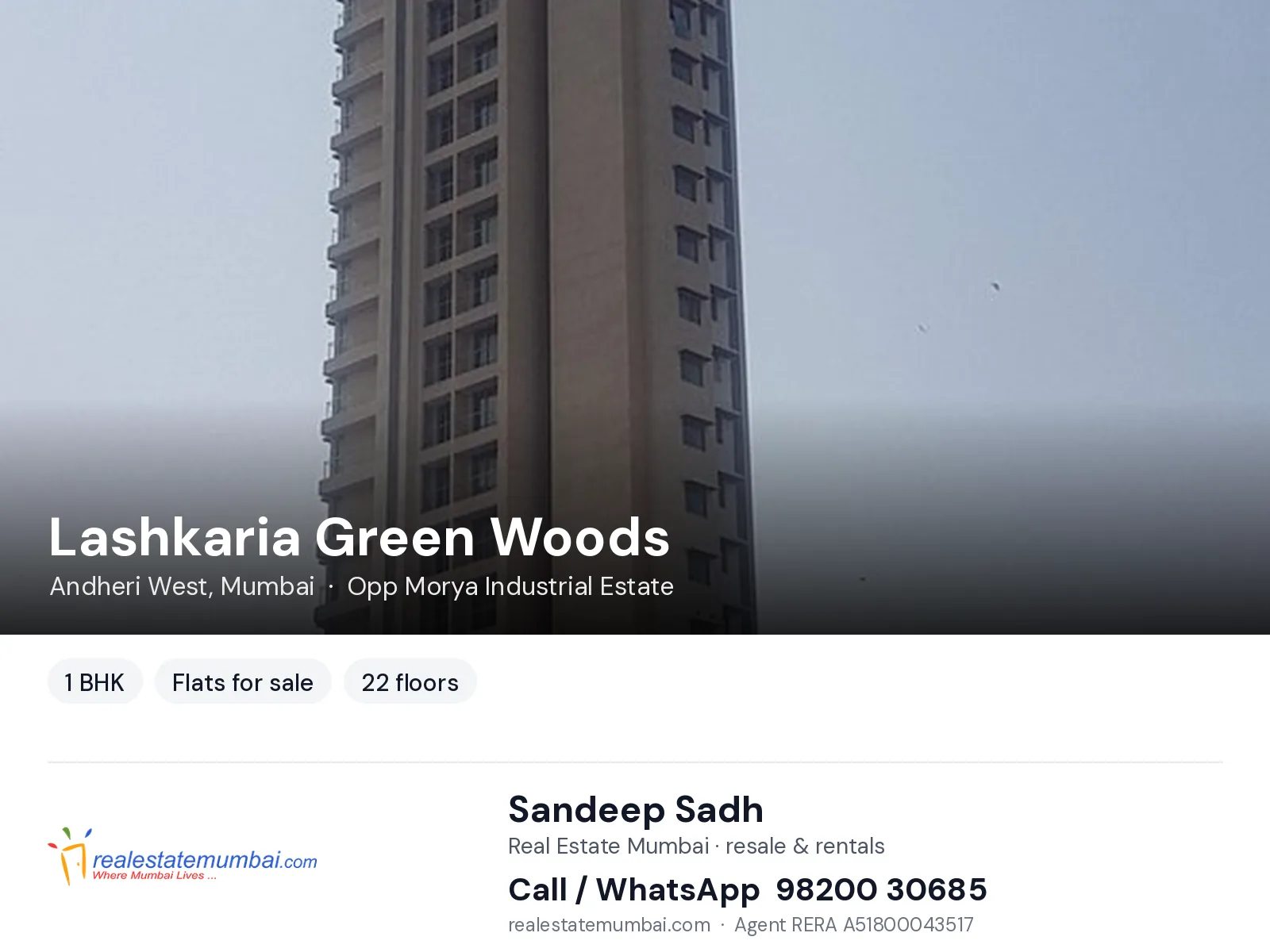 Lashkaria Green Woods, Andheri West, Mumbai — 1 BHK flats for sale | Real Estate Mumbai, Sandeep Sadh 98200 30685