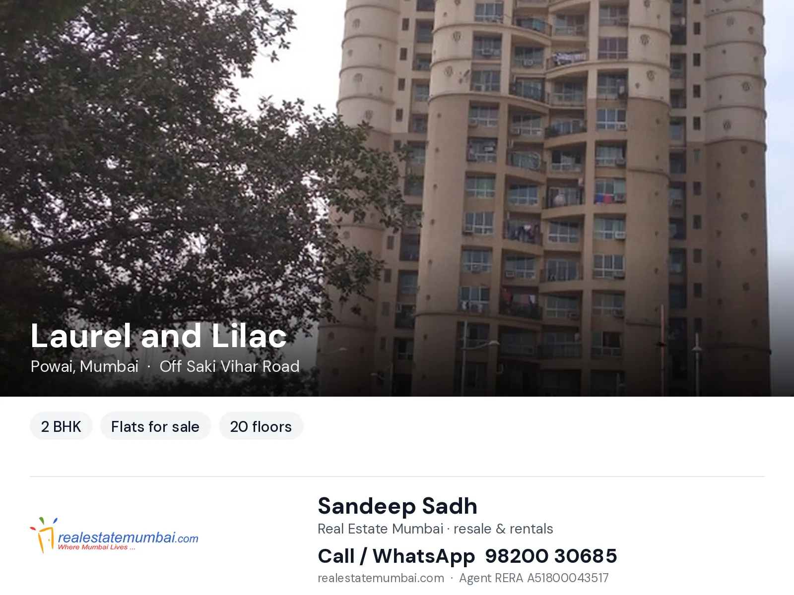 Laurel and Lilac, Powai, Mumbai — 2 BHK flats for sale | Real Estate Mumbai, Sandeep Sadh 98200 30685
