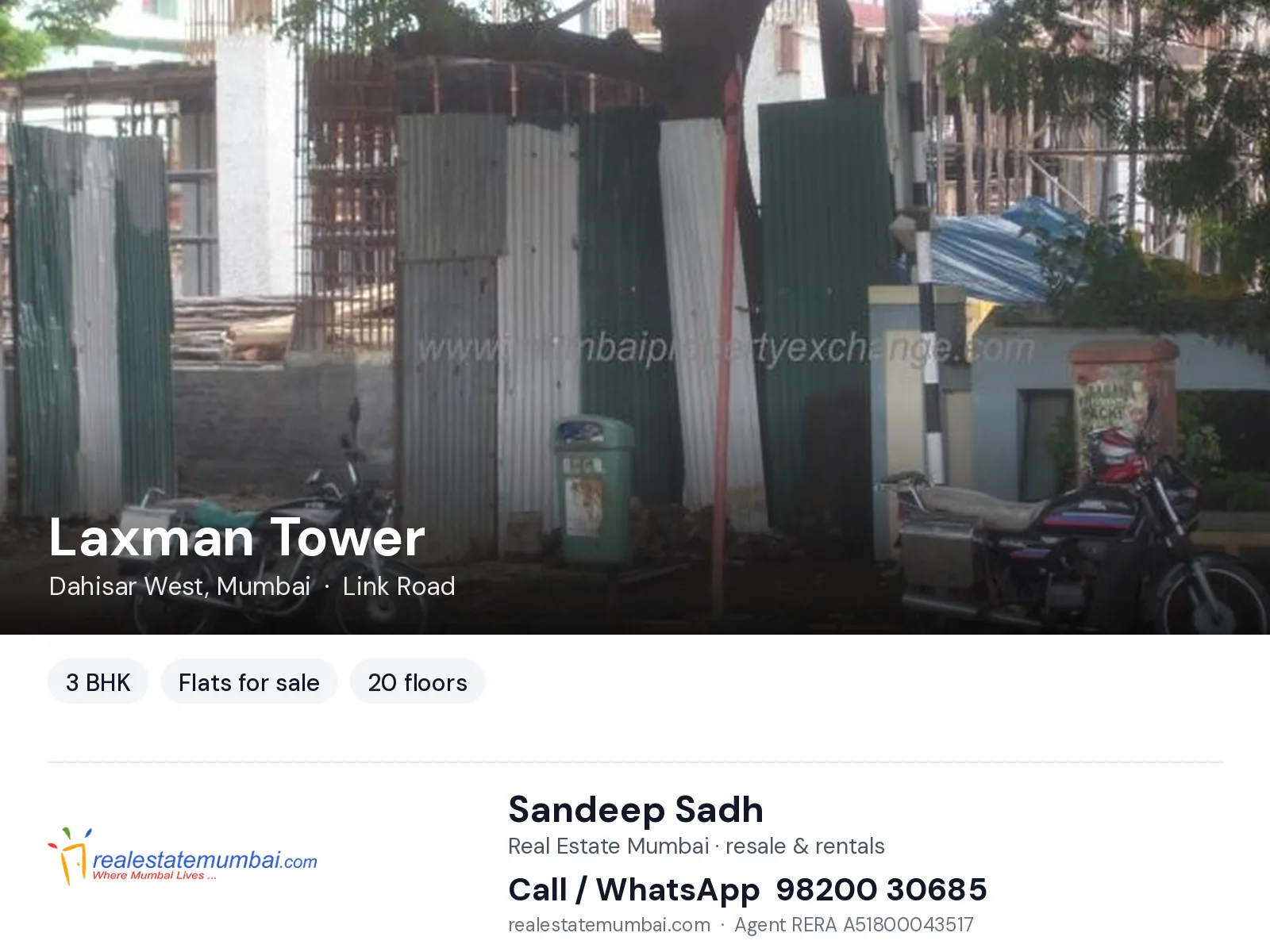 Laxman Tower, Dahisar West, Mumbai — 3 BHK flats for sale | Real Estate Mumbai, Sandeep Sadh 98200 30685