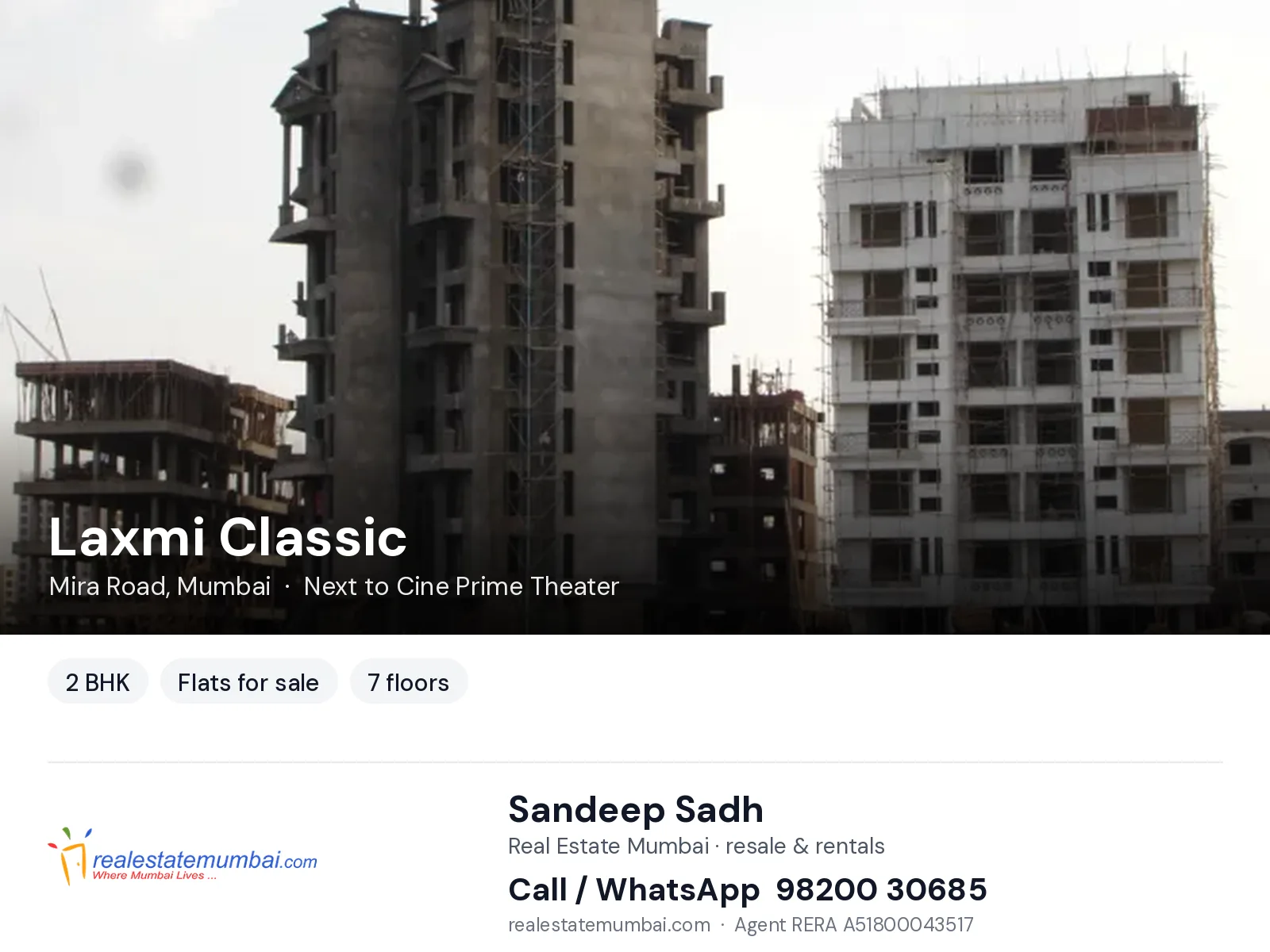 Laxmi Classic, Mira Road, Mumbai — 2 BHK flats for sale | Real Estate Mumbai, Sandeep Sadh 98200 30685