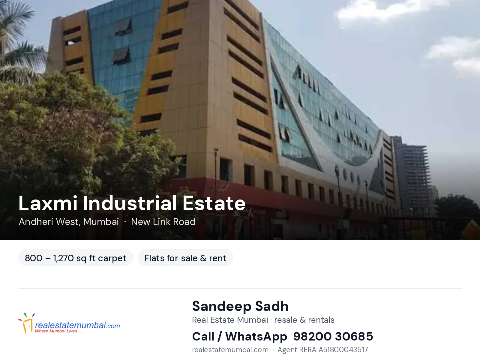 Laxmi Industrial Estate, Andheri West, Mumbai — flats for sale & rent | Real Estate Mumbai, Sandeep Sadh 98200 30685