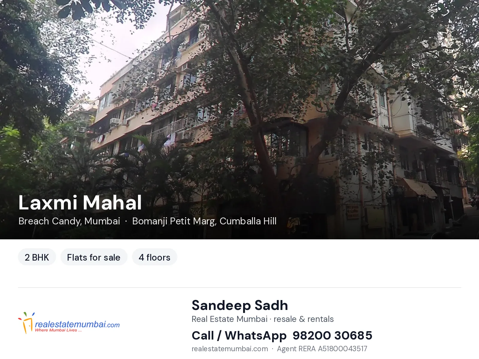 Laxmi Mahal, Breach Candy, Mumbai — 2 BHK flats for sale | Real Estate Mumbai, Sandeep Sadh 98200 30685