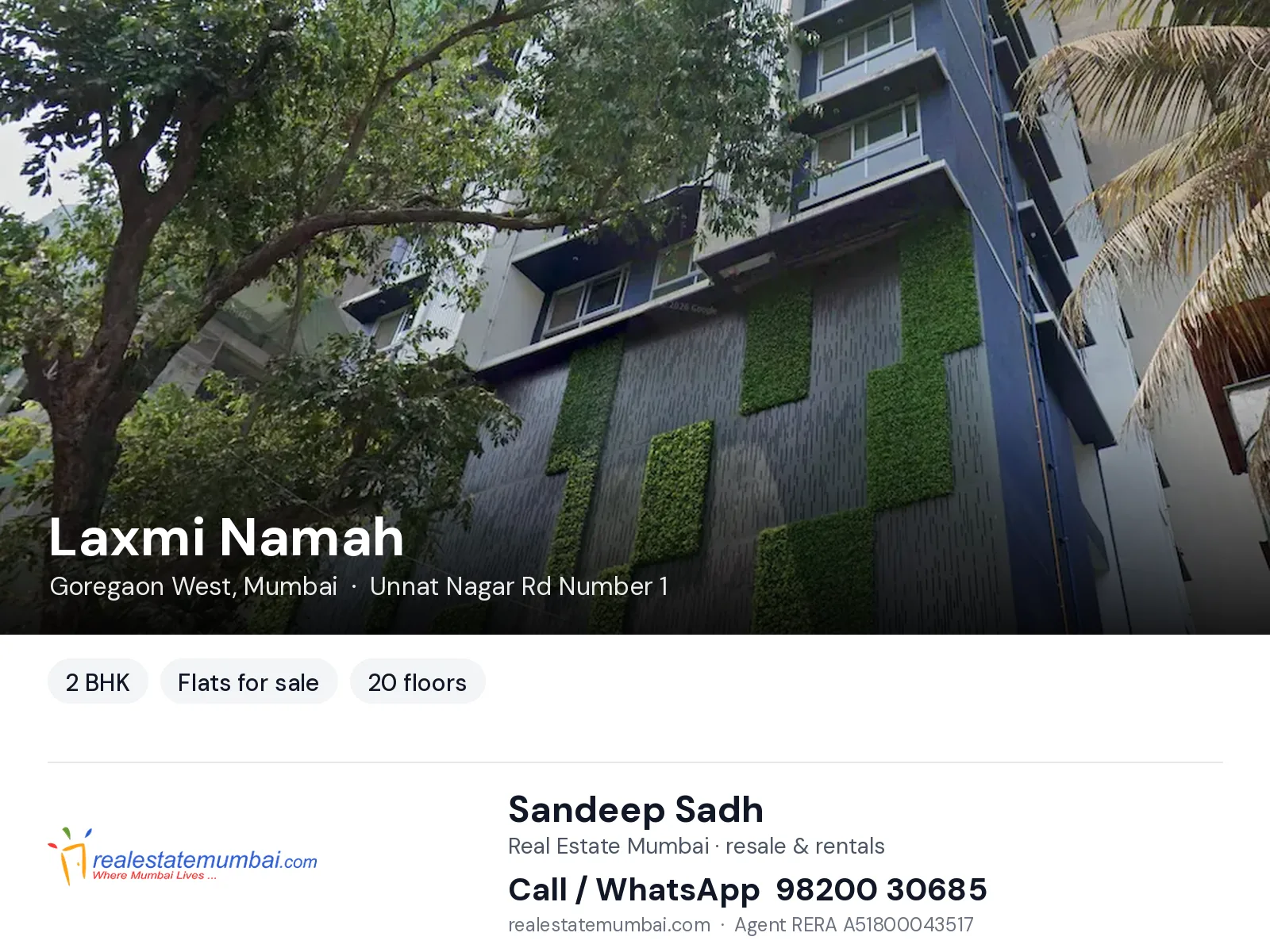 Laxmi Namah, Goregaon West, Mumbai — 2 BHK flats for sale | Real Estate Mumbai, Sandeep Sadh 98200 30685