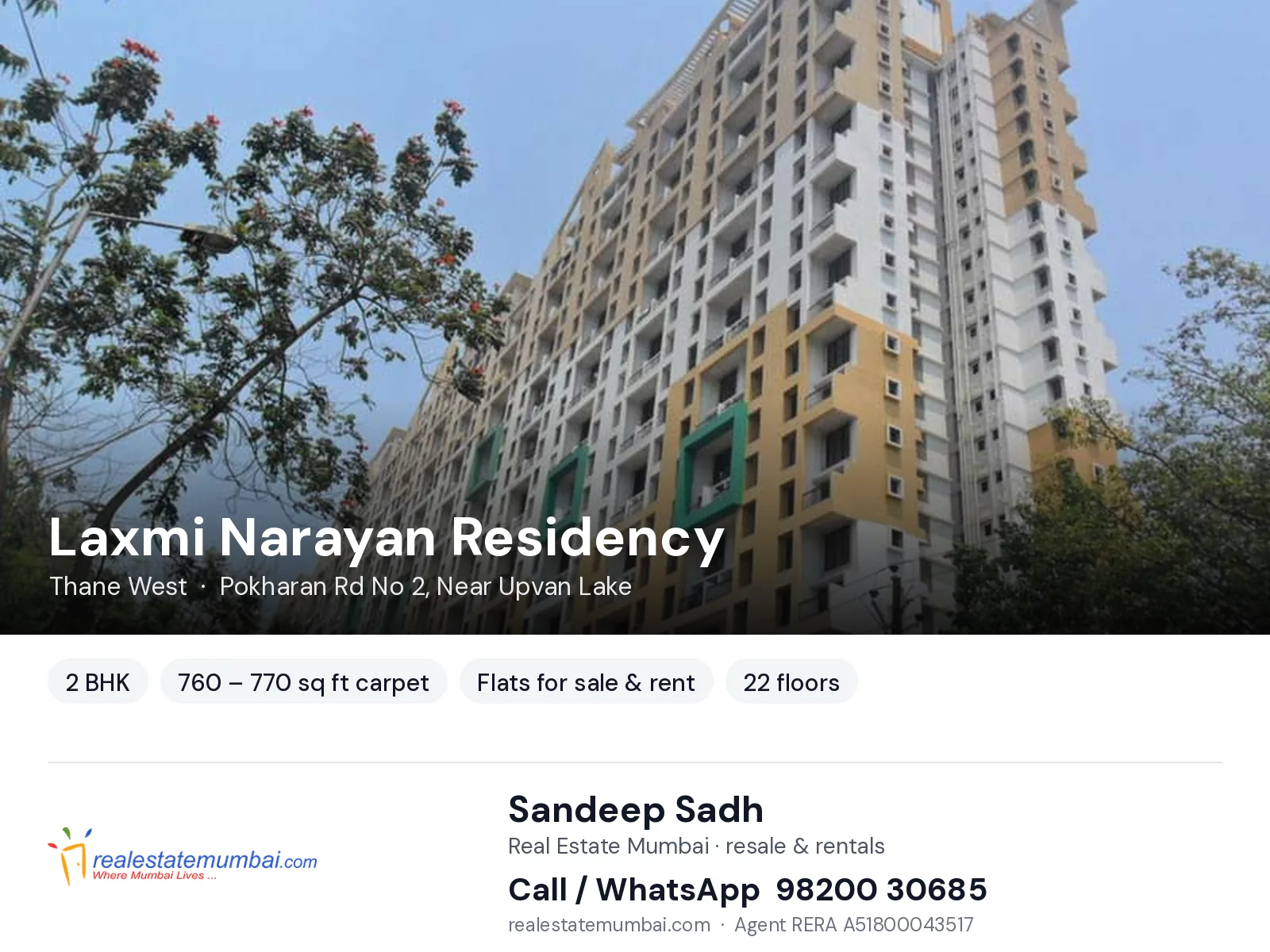 Laxmi Narayan Residency, Thane West — 2 BHK flats for sale & rent | Real Estate Mumbai, Sandeep Sadh 98200 30685
