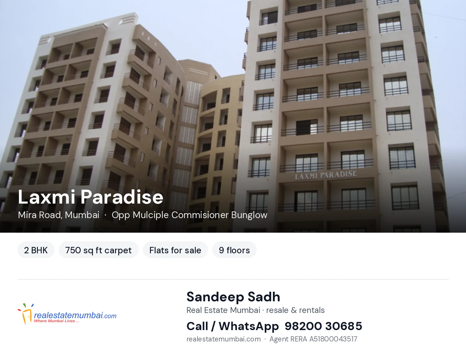Laxmi Paradise, Mira Road, Mumbai — 2 BHK flats for sale | Real Estate Mumbai, Sandeep Sadh 98200 30685
