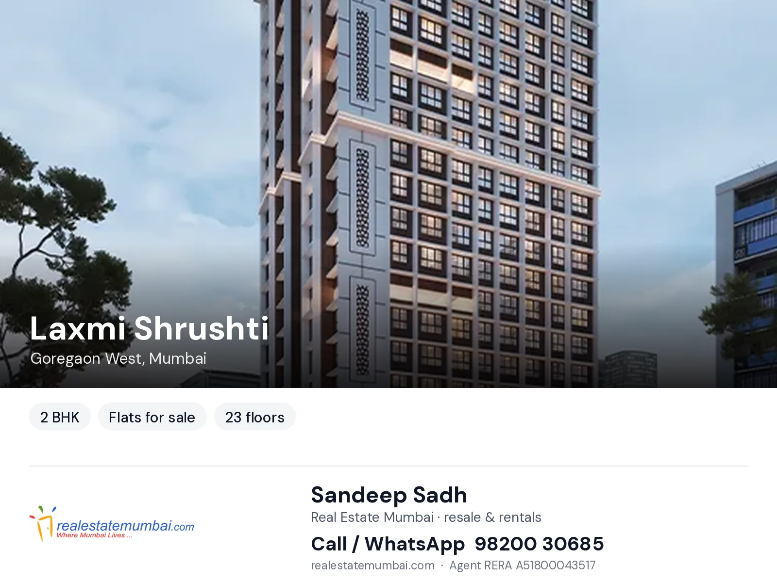 Laxmi Shrushti, Goregaon West, Mumbai — 2 BHK flats for sale | Real Estate Mumbai, Sandeep Sadh 98200 30685