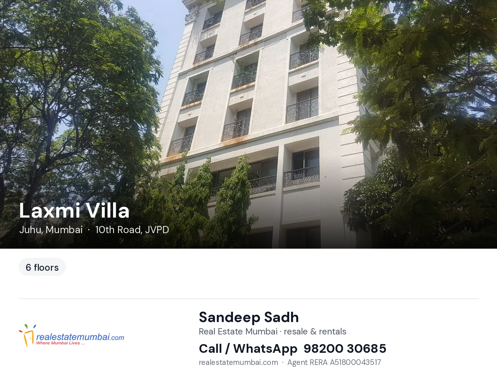 Laxmi Villa, Juhu, Mumbai — flats | Real Estate Mumbai, Sandeep Sadh 98200 30685