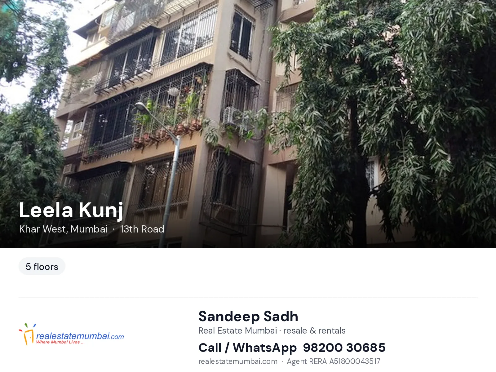 Leela Kunj, Khar West, Mumbai — flats | Real Estate Mumbai, Sandeep Sadh 98200 30685