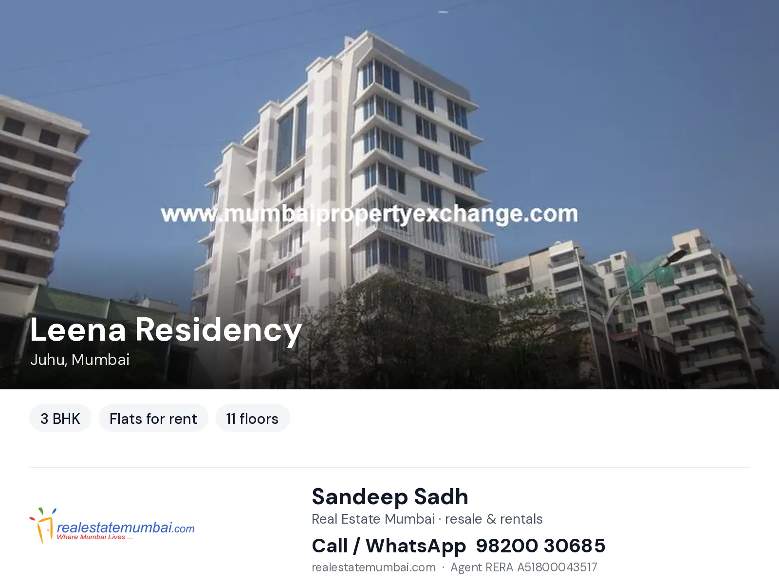 Leena Residency, Juhu, Mumbai — 3 BHK flats for rent | Real Estate Mumbai, Sandeep Sadh 98200 30685