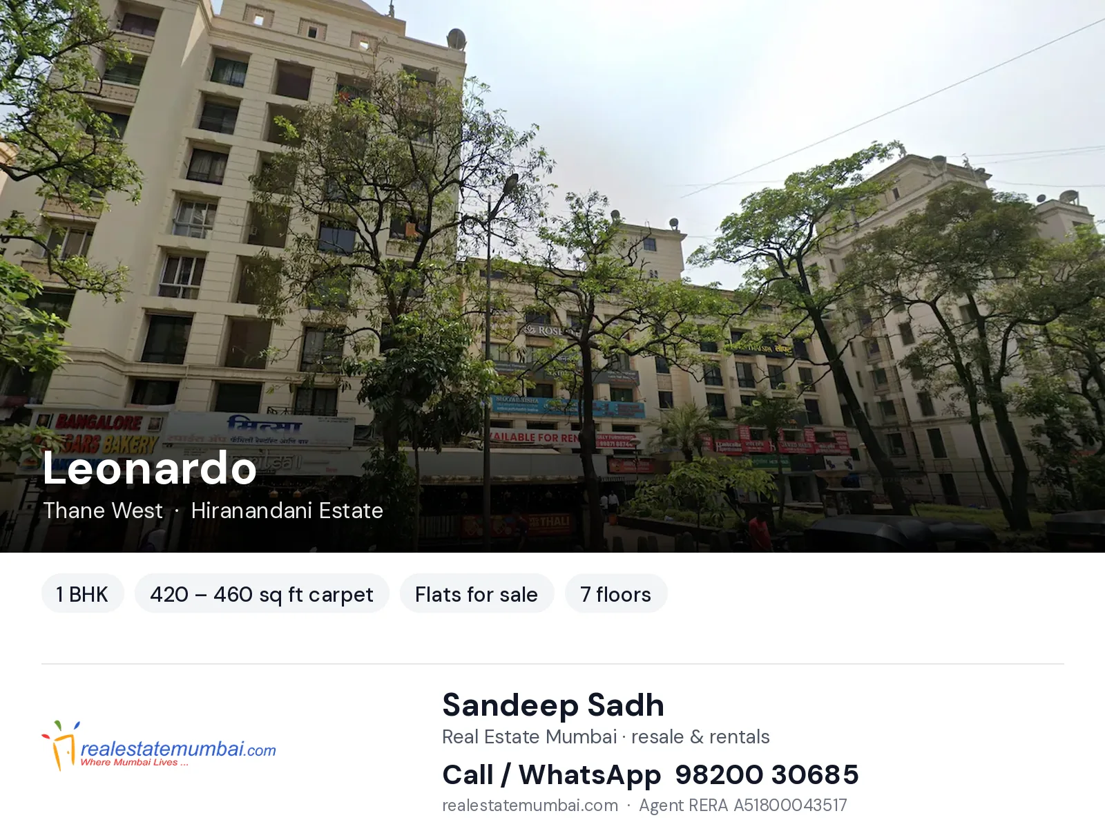 Leonardo, Thane West — 1 BHK flats for sale | Real Estate Mumbai, Sandeep Sadh 98200 30685