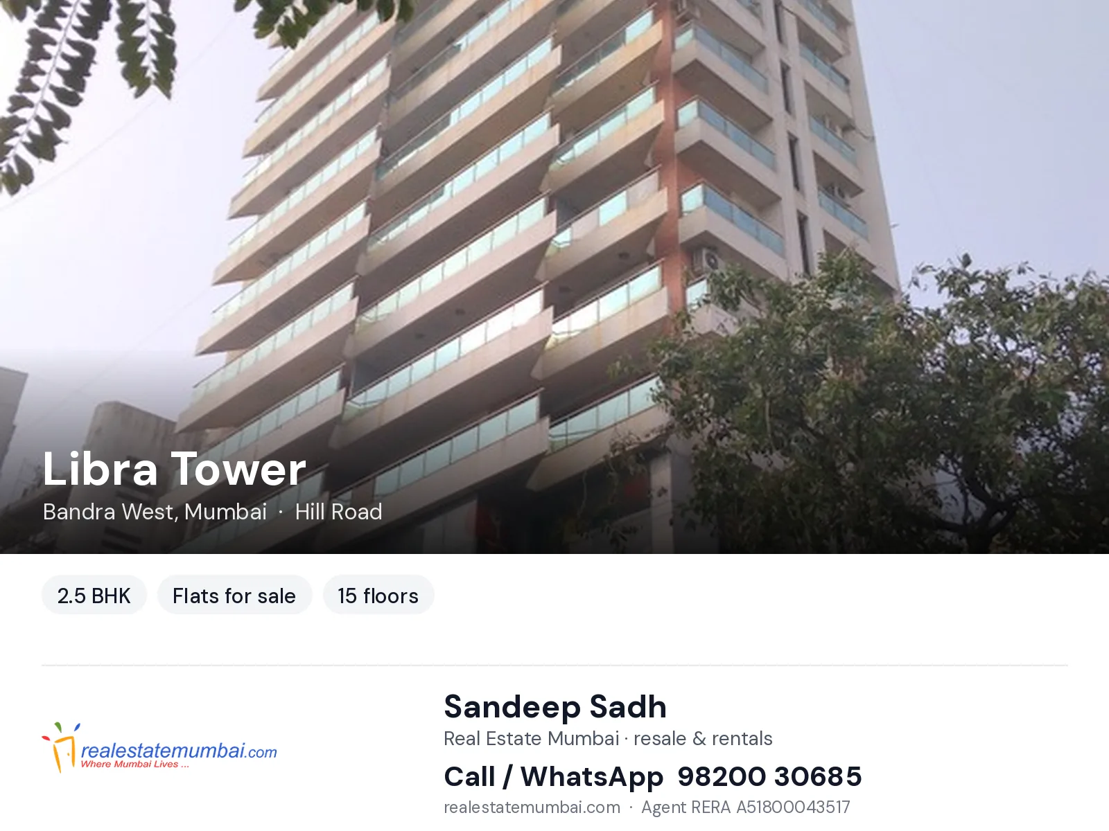 Libra Tower, Bandra West, Mumbai — 2.5 BHK flats for sale | Real Estate Mumbai, Sandeep Sadh 98200 30685