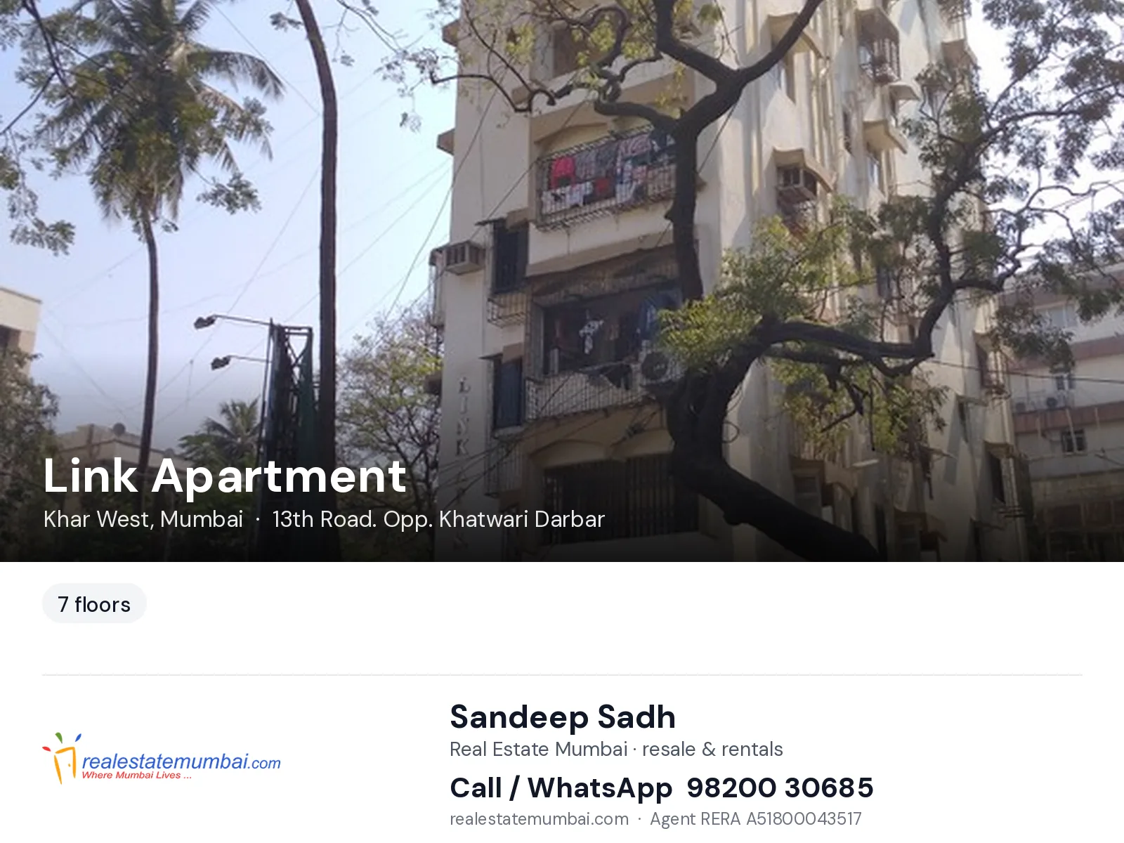 Link Apartment, Khar West, Mumbai — flats | Real Estate Mumbai, Sandeep Sadh 98200 30685