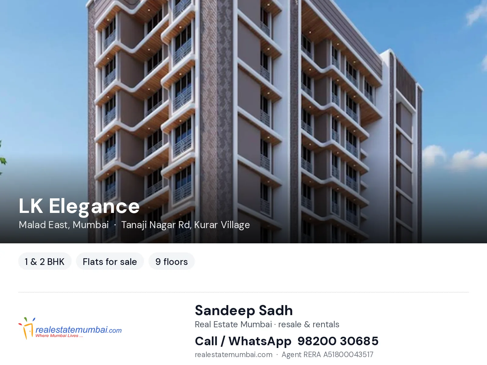LK Elegance, Malad East, Mumbai — 1 & 2 BHK flats for sale | Real Estate Mumbai, Sandeep Sadh 98200 30685