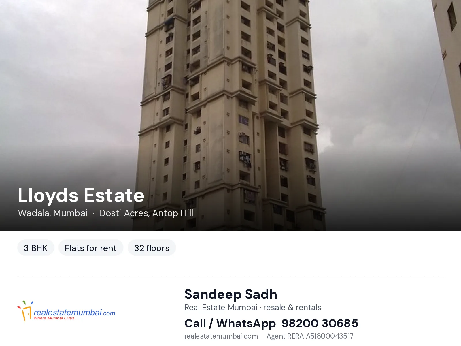 Lloyds Estate, Wadala, Mumbai — 3 BHK flats for rent | Real Estate Mumbai, Sandeep Sadh 98200 30685