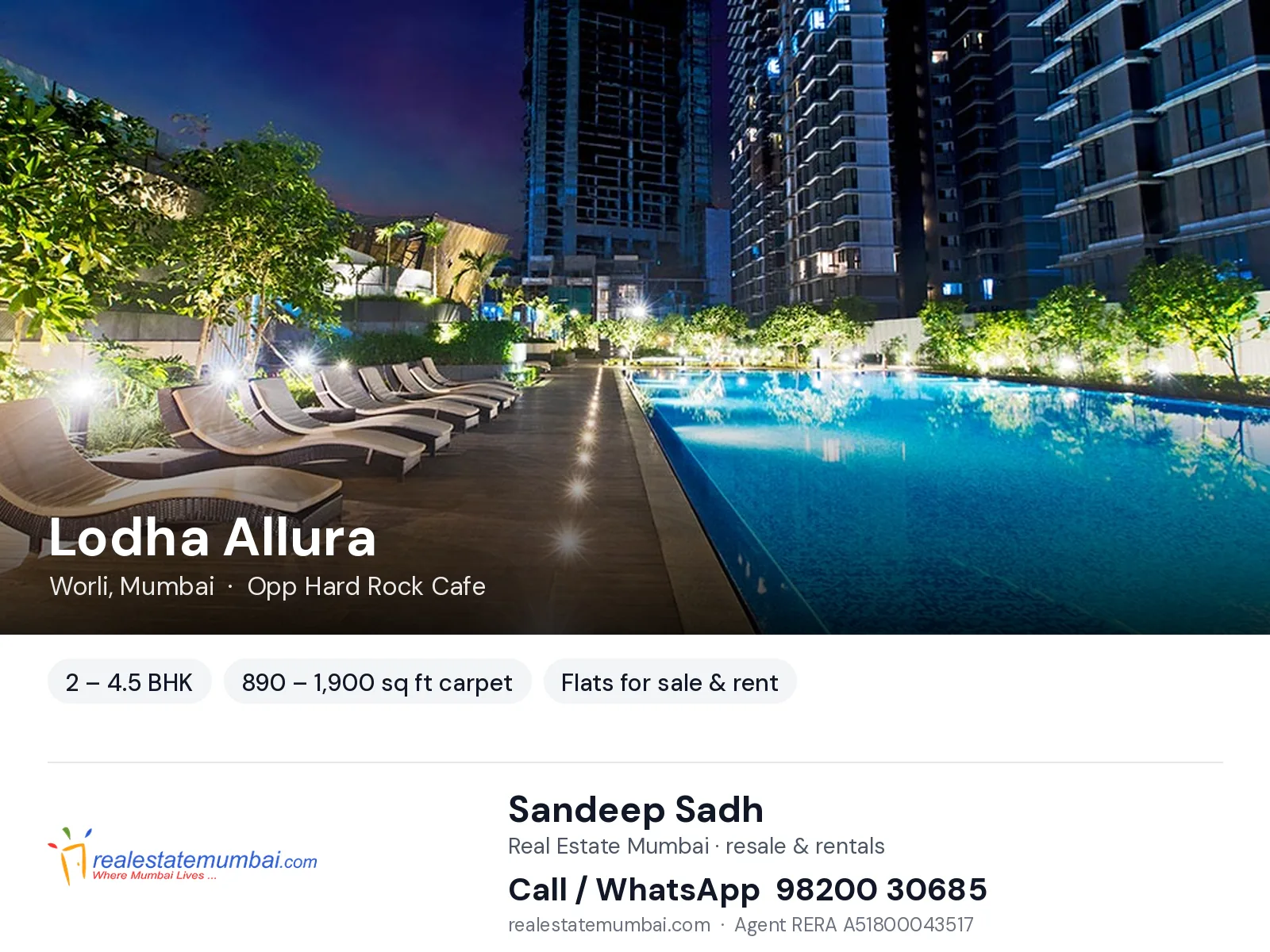 Lodha Allura, Worli, Mumbai — 2 – 4.5 BHK flats for sale & rent | Real Estate Mumbai, Sandeep Sadh 98200 30685