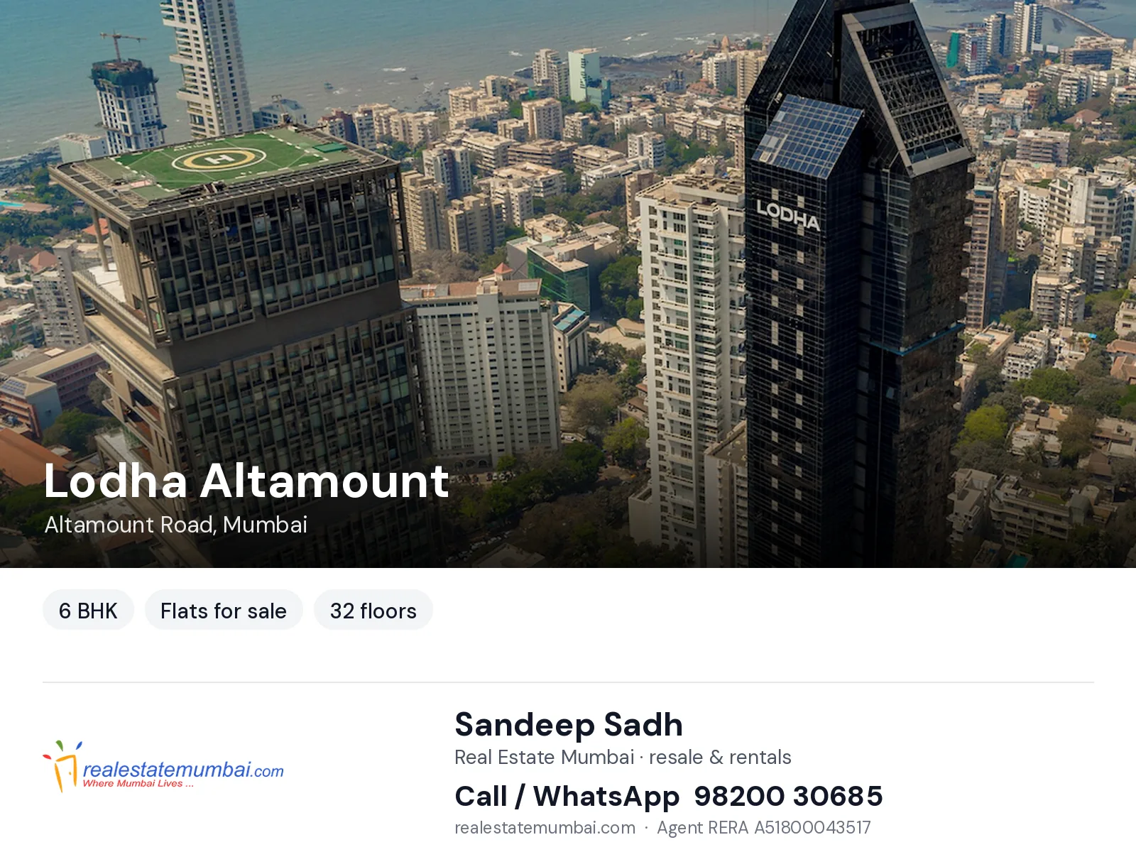 Lodha Altamount, Altamount Road, Mumbai — 6 BHK flats for sale | Real Estate Mumbai, Sandeep Sadh 98200 30685